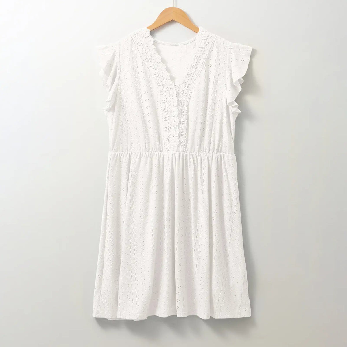Eytino Plus Size Dresses for Women Summer Ruffle Cap Sleeve Lace V Neck Embroidery Eyelet A Line Dress(1X-5X)