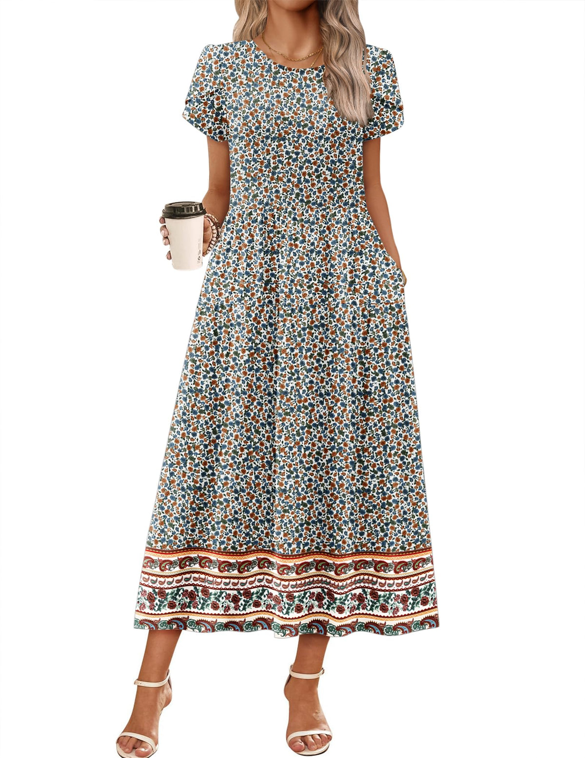 Zeagoo Summer Dresses for Women 2026 Maxi Bohemian Short Sleeve Long Dress