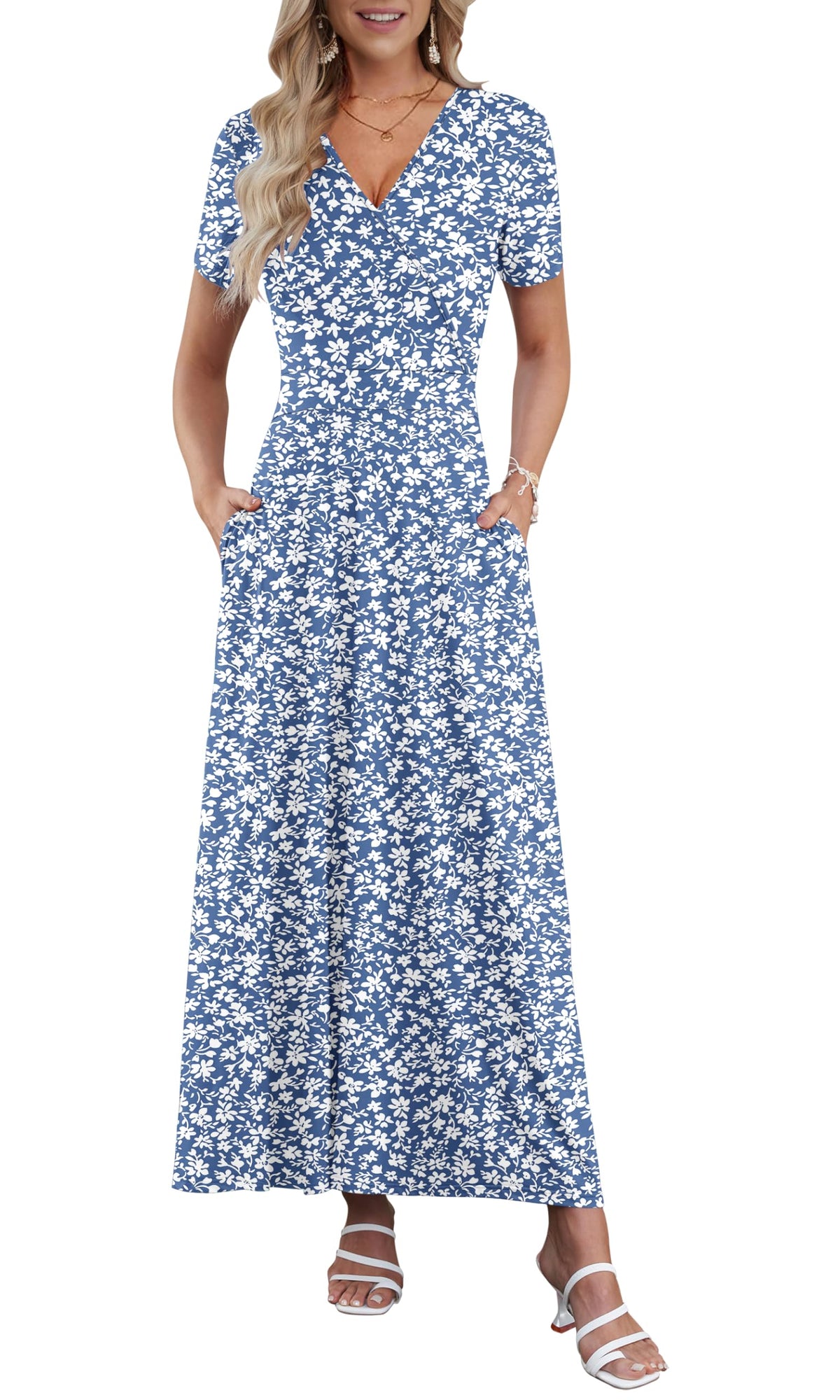 AUSELILY Maxi Dresses for Women Ankle Length Floral Beach Long Flowy Dress