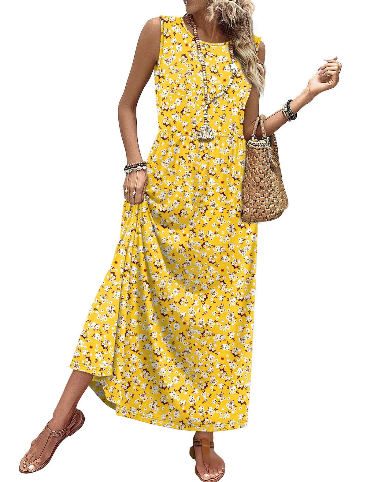 WIHOLL Summer Dresses for Women 2026 Maxi Dresses Long Flowy A Line Sleeveless Sundresses with Pockets