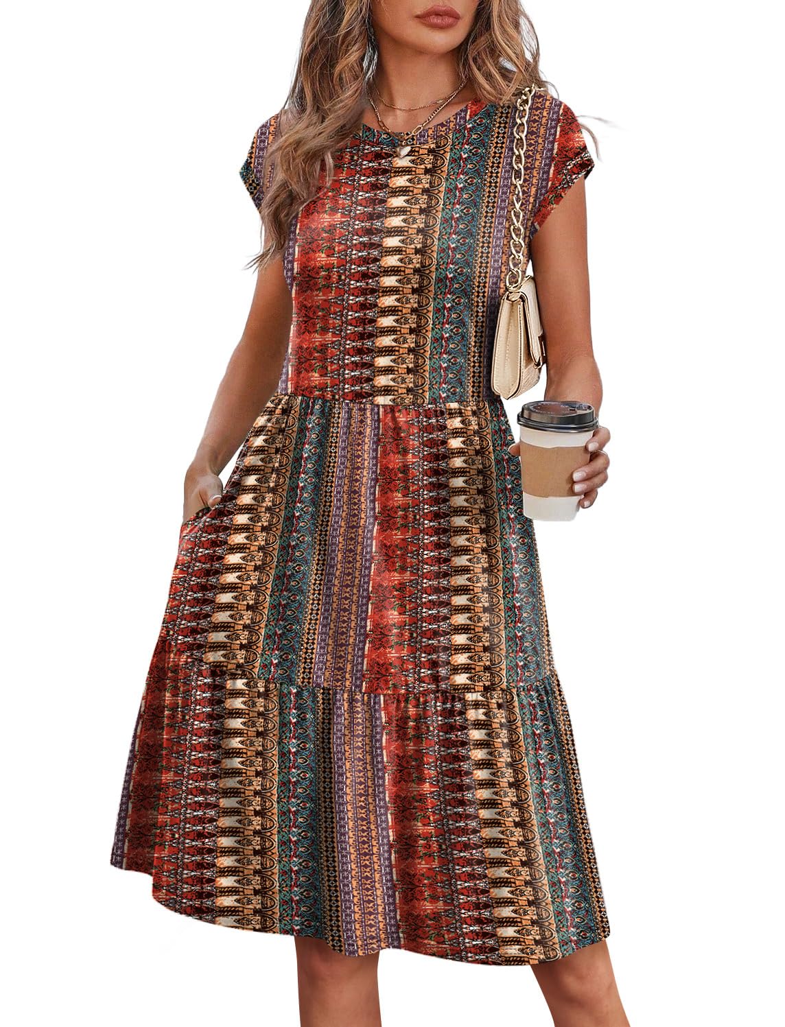 WIHOLL Summer Dresses for Women 2026 Cap Sleeve Casual Sundresses Floral Tiered Swing Fashion Beach Vacation Dress