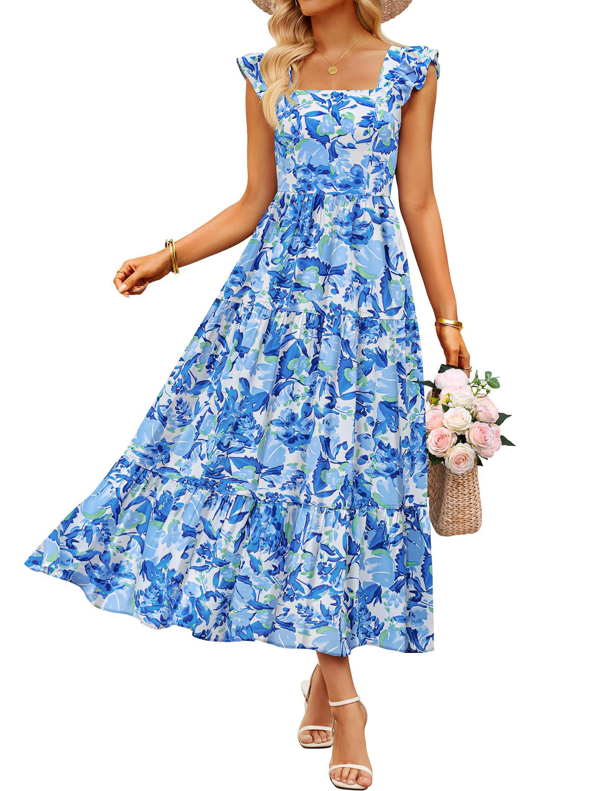 ZESICA Women's Summer Boho Floral Wedding Guest Midi Dresses