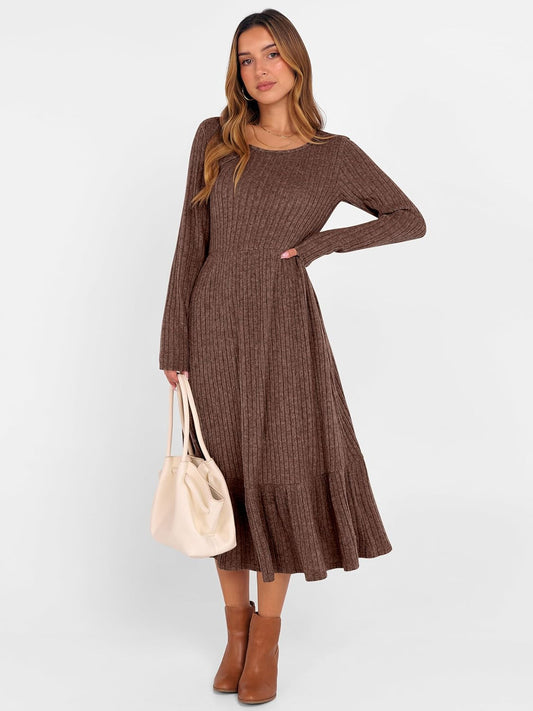 ANRABESS Womens Fall Long Sleeve Midi Dress