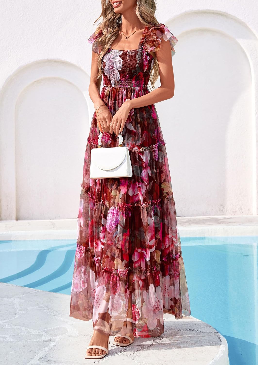 PRETTYGARDEN Women's Summer Smocked Midi Tulle Dress