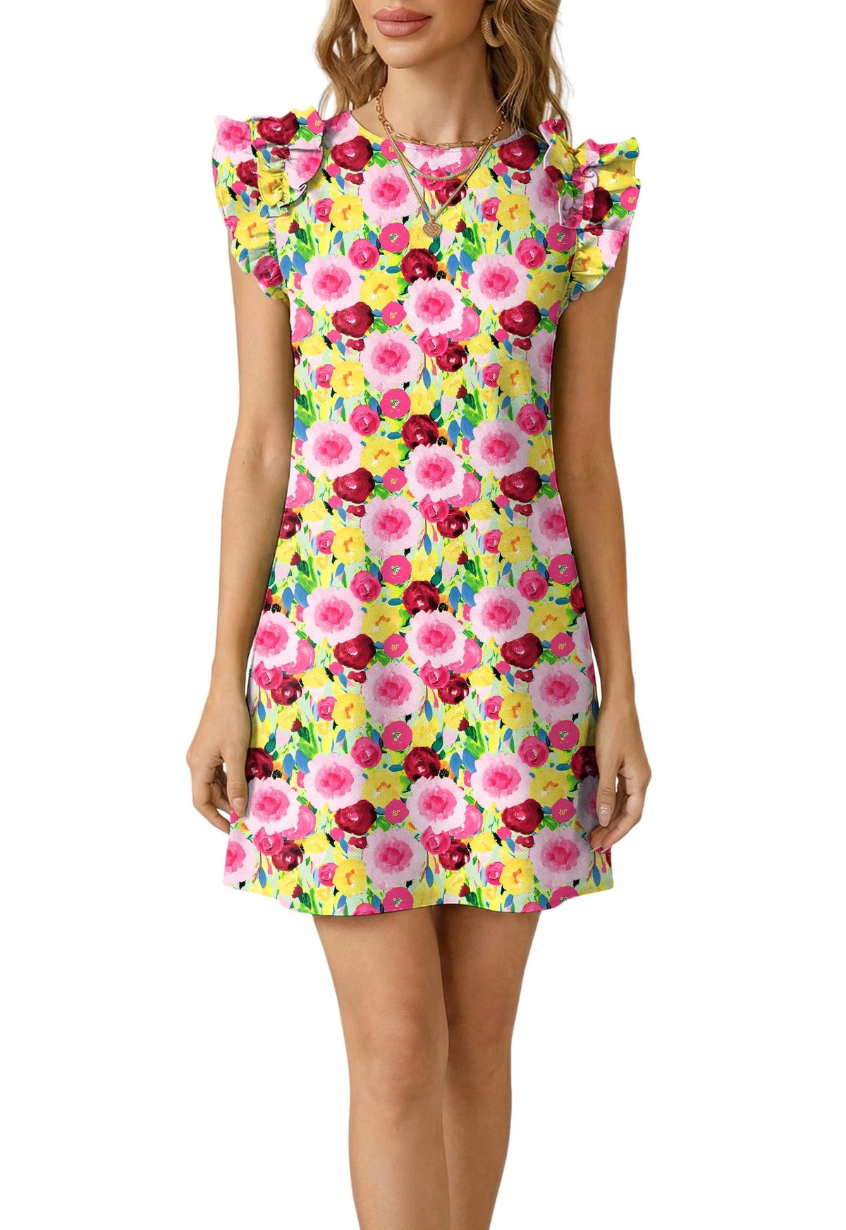 Spriolim 2026 Mini Dresses for Women Ruffle Sleeve Crewneck Summer Dresses
