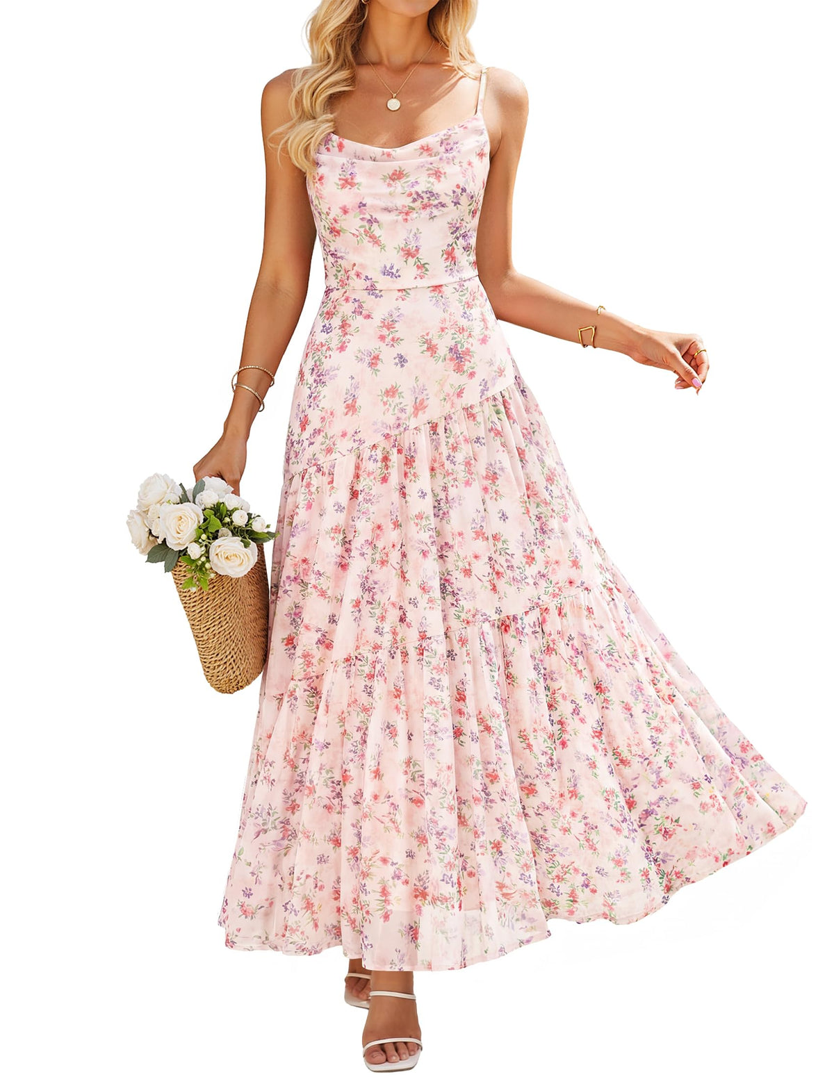 ZESICA Women's Summer Mesh Floral Sleeveless Wedding Guest Dress