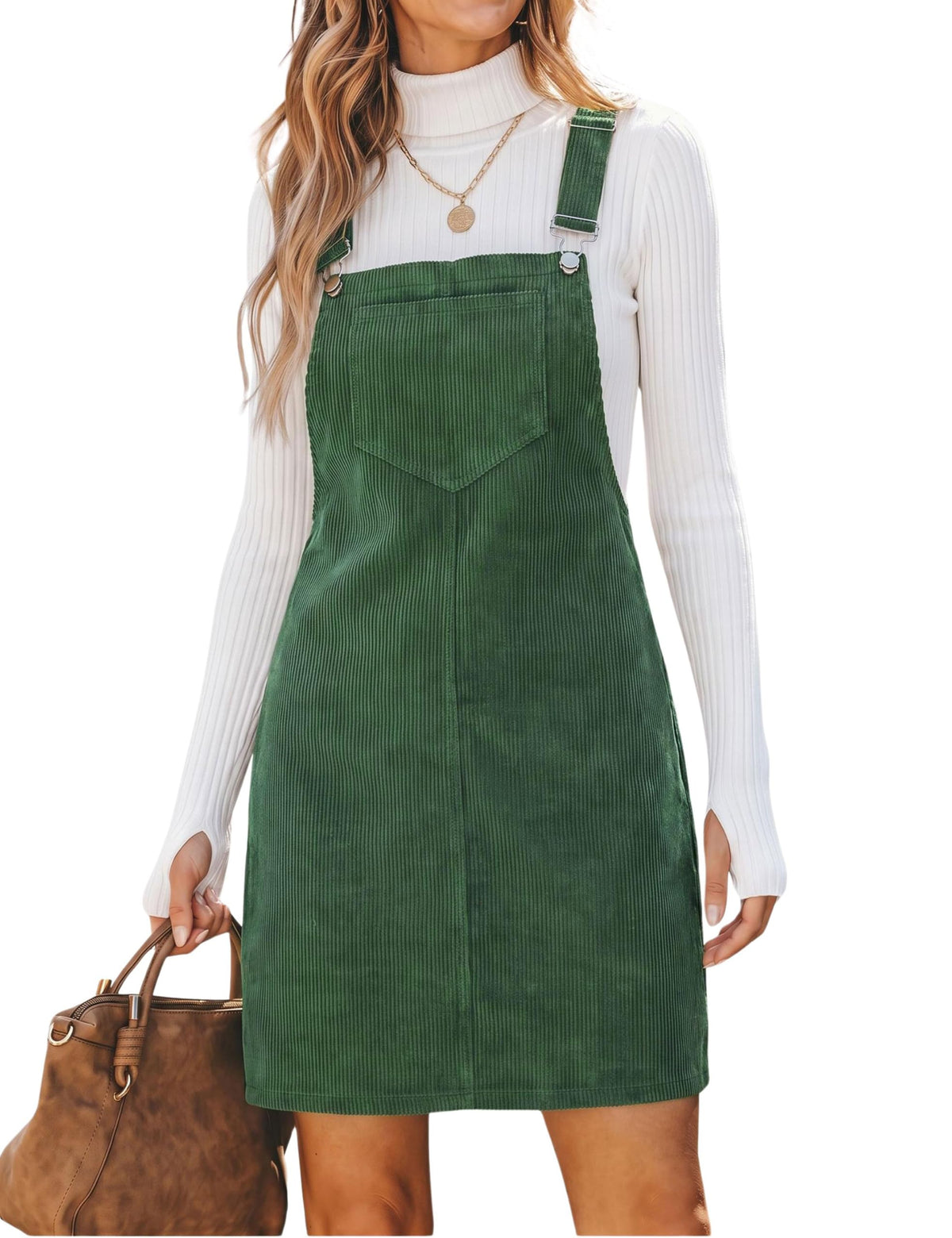 Hooever Women's Corduroy Overall Bib Dress Pinafore Suspender Skirt Jumper