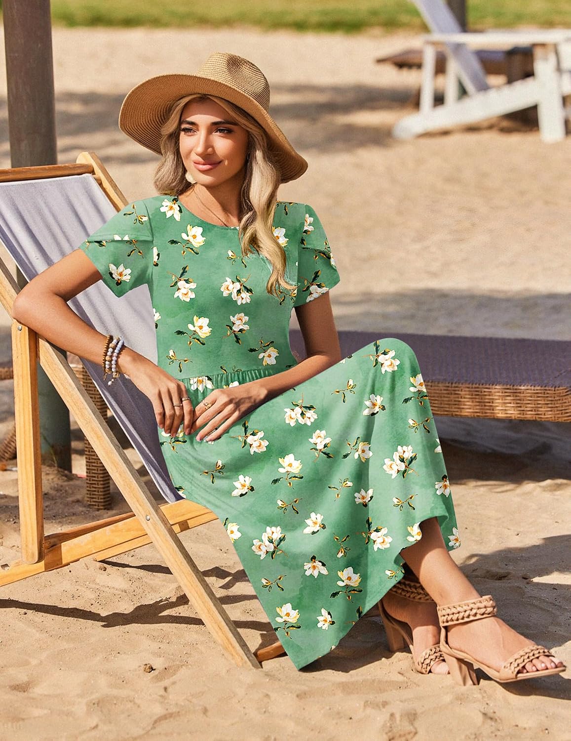 Zeagoo Summer Dresses for Women 2026 Maxi Bohemian Short Sleeve Long Dress