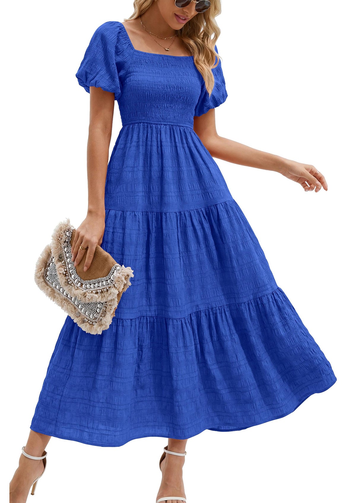 PRETTYGARDEN Womens Puff Short Sleeve Maxi Dress