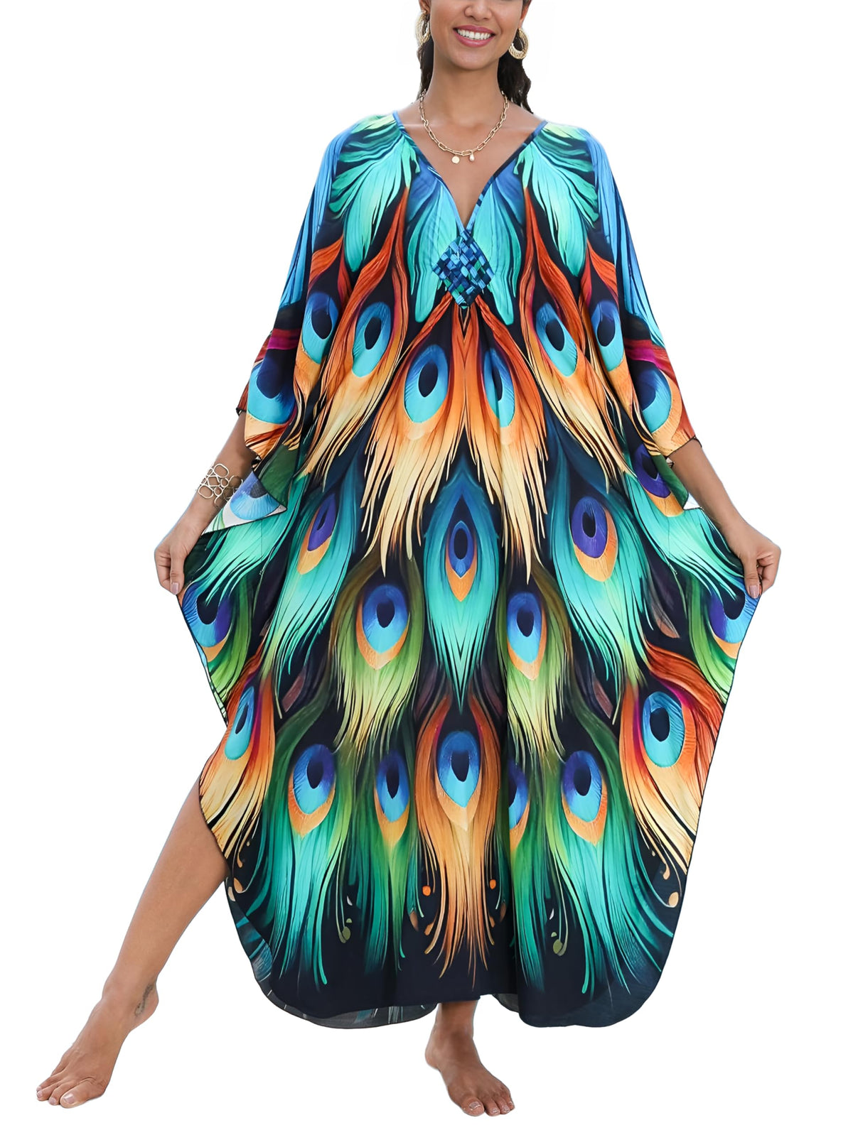 KEYLORTING Plus Size Kaftan Dress Women, African Moo Moo Print Caftan, Batwing Dress, Beach Cover Up for Party and Loungewear