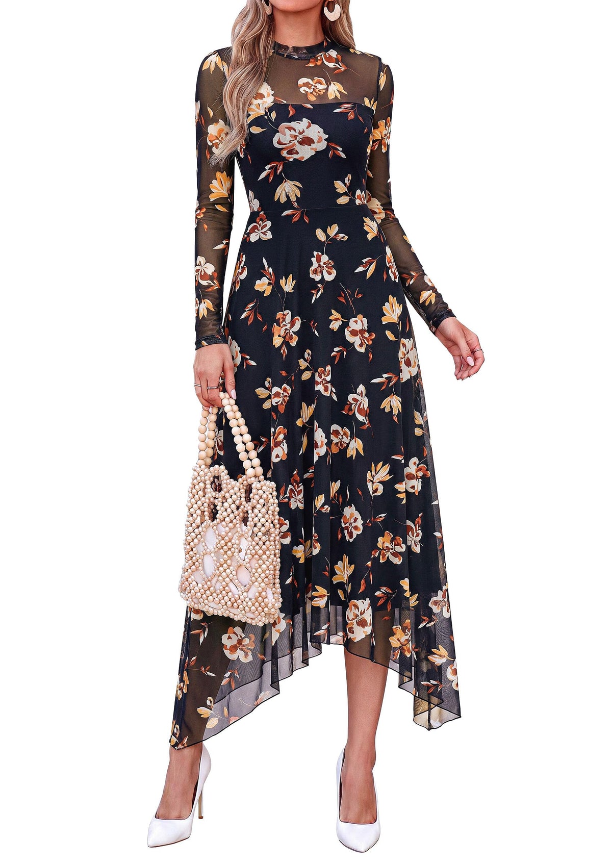 PRETTYGARDEN Women's Floral Mesh Midi Dress
