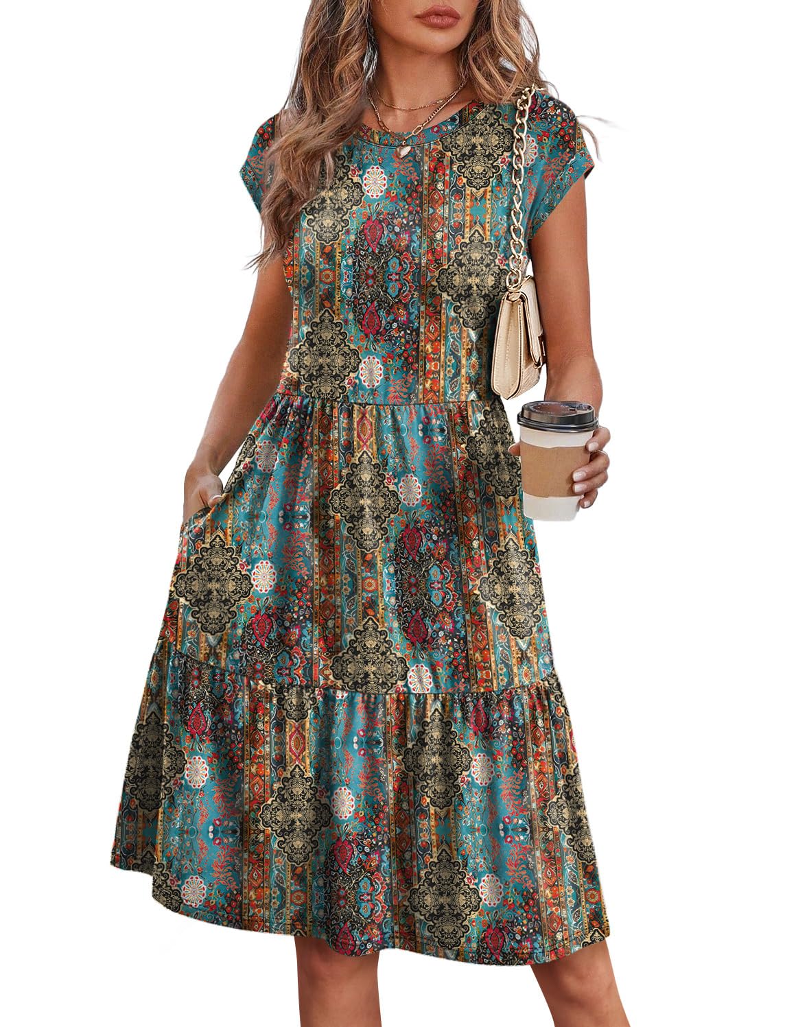 WIHOLL Summer Dresses for Women 2026 Cap Sleeve Casual Sundresses Floral Tiered Swing Fashion Beach Vacation Dress
