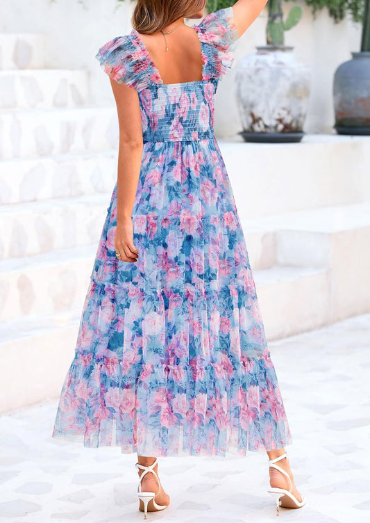 PRETTYGARDEN Women's Summer Smocked Midi Tulle Dress