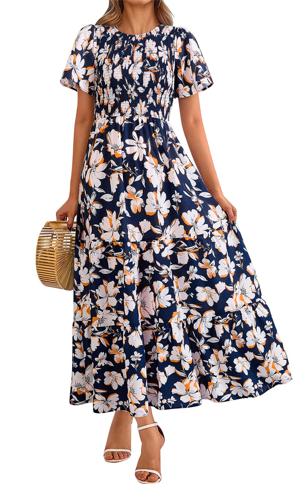 PRETTYGARDEN Women's 2026 Summer Casual Flutter Sleeve Floral Maxi Dress