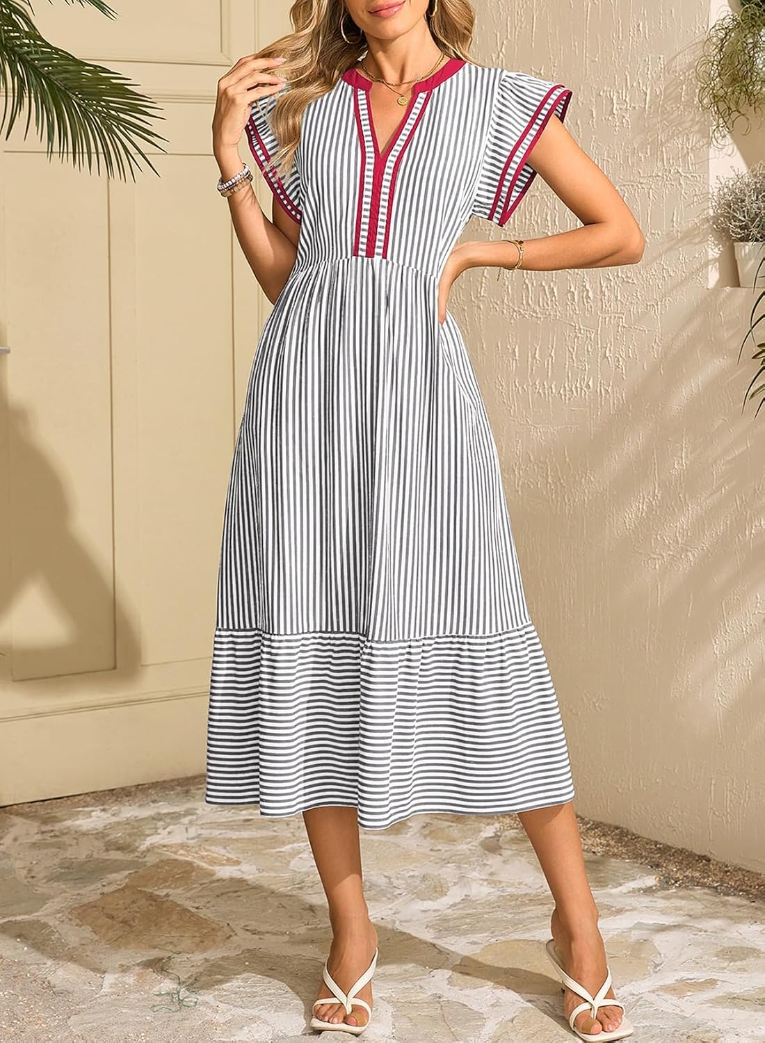 Dokotoo Womens Dresses 2026 V-Neck Cap Sleeve Empire Waist Dress