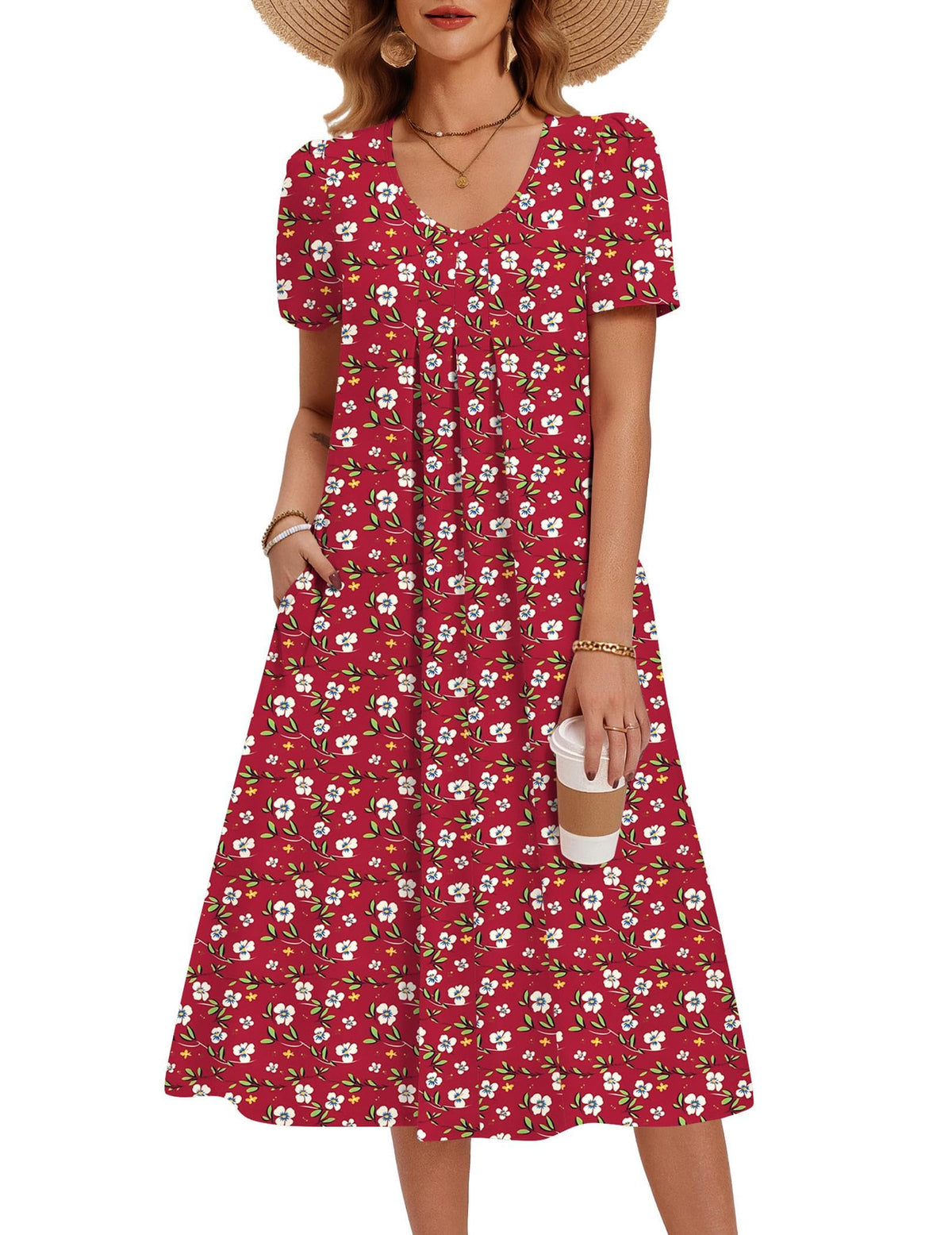 Zeagoo Summer Casual Dress for Womens Floral Midi Sundress with Pockets