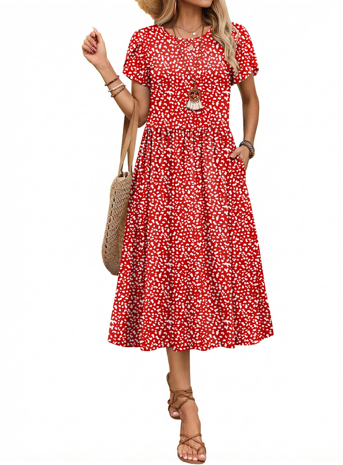Zeagoo Womens Summer Dresses Casual Aline Midi Dress Short Sleeve Floral Tshirt Dress Flowy Beach Sundresses with Pockets