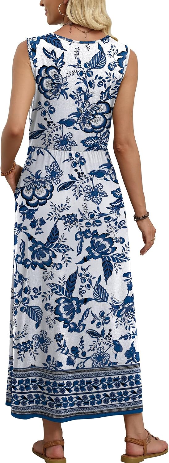 WIHOLL Summer Dresses for Women 2026 Maxi Dresses Long Flowy A Line Sleeveless Sundresses with Pockets