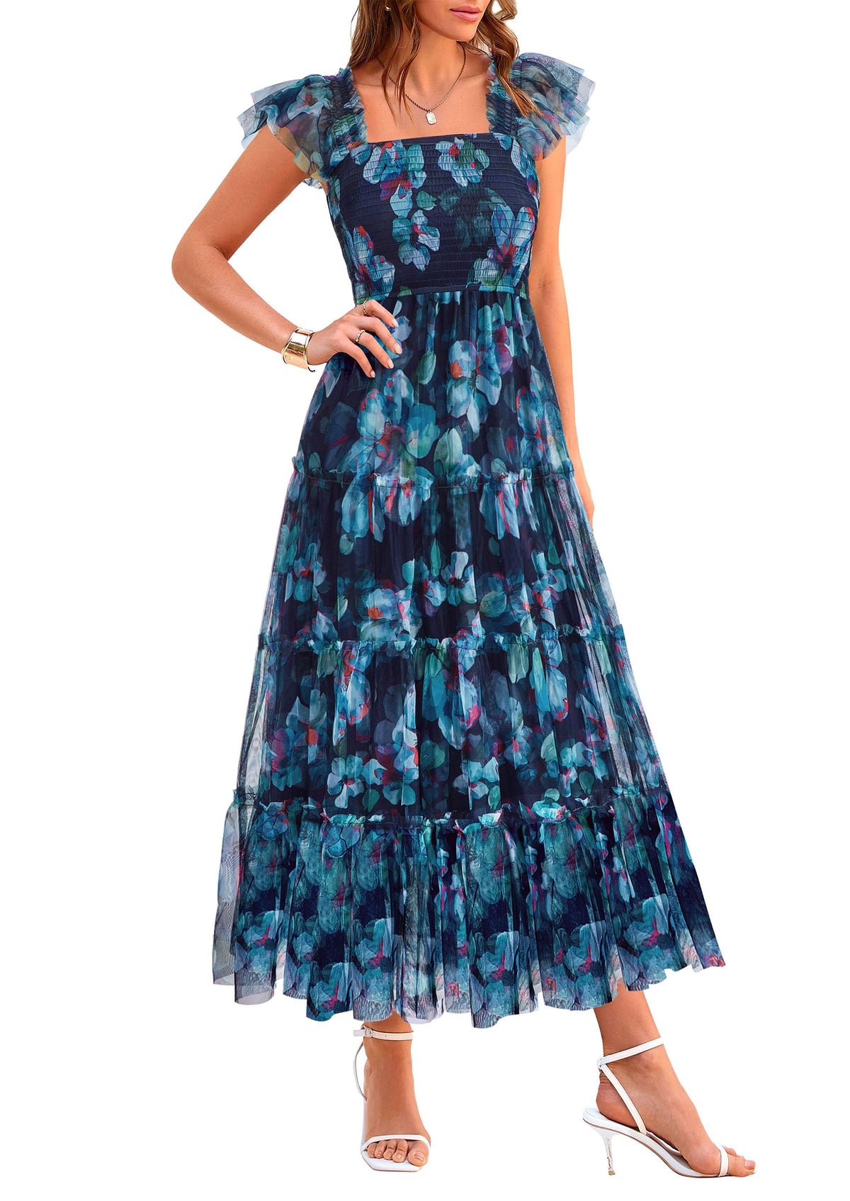 PRETTYGARDEN Women's Summer Smocked Midi Tulle Dress