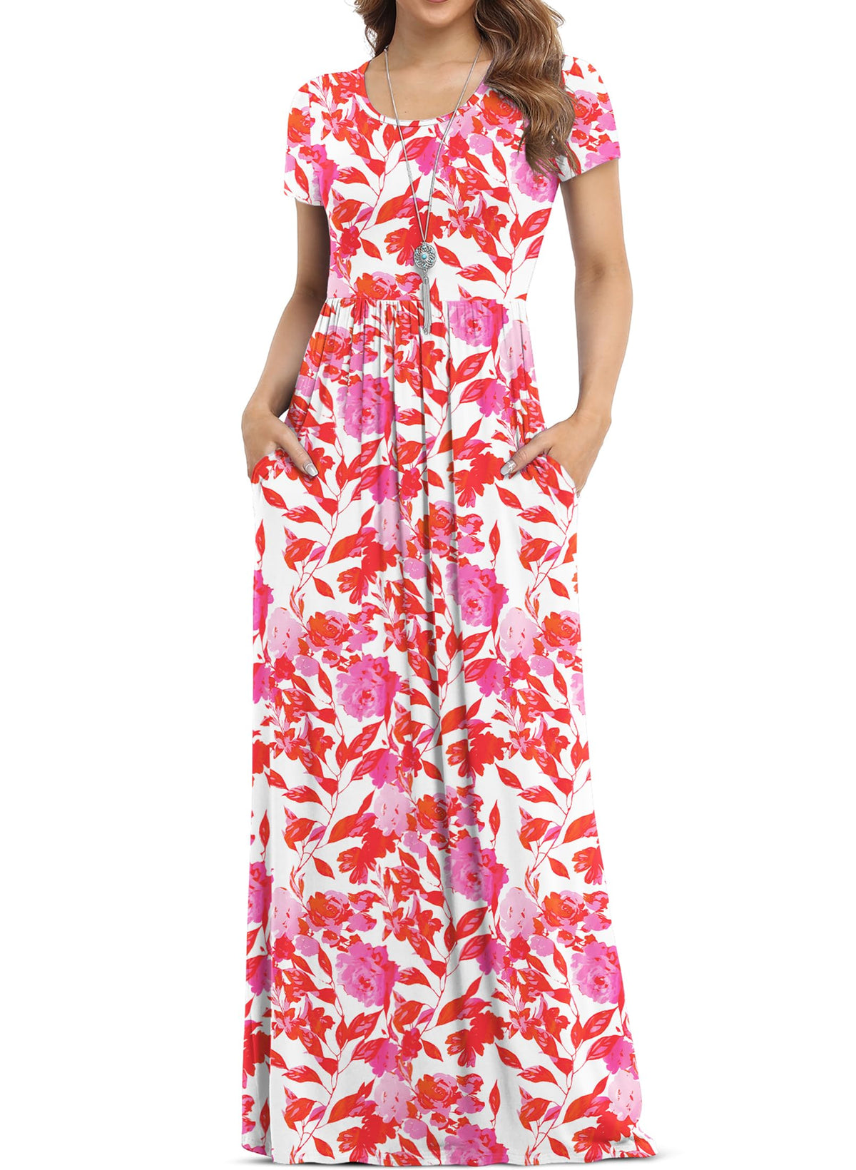 VIISHOW Women's Short Sleeve Loose Plain Maxi Dresses Casual Long Dresses with Pockets