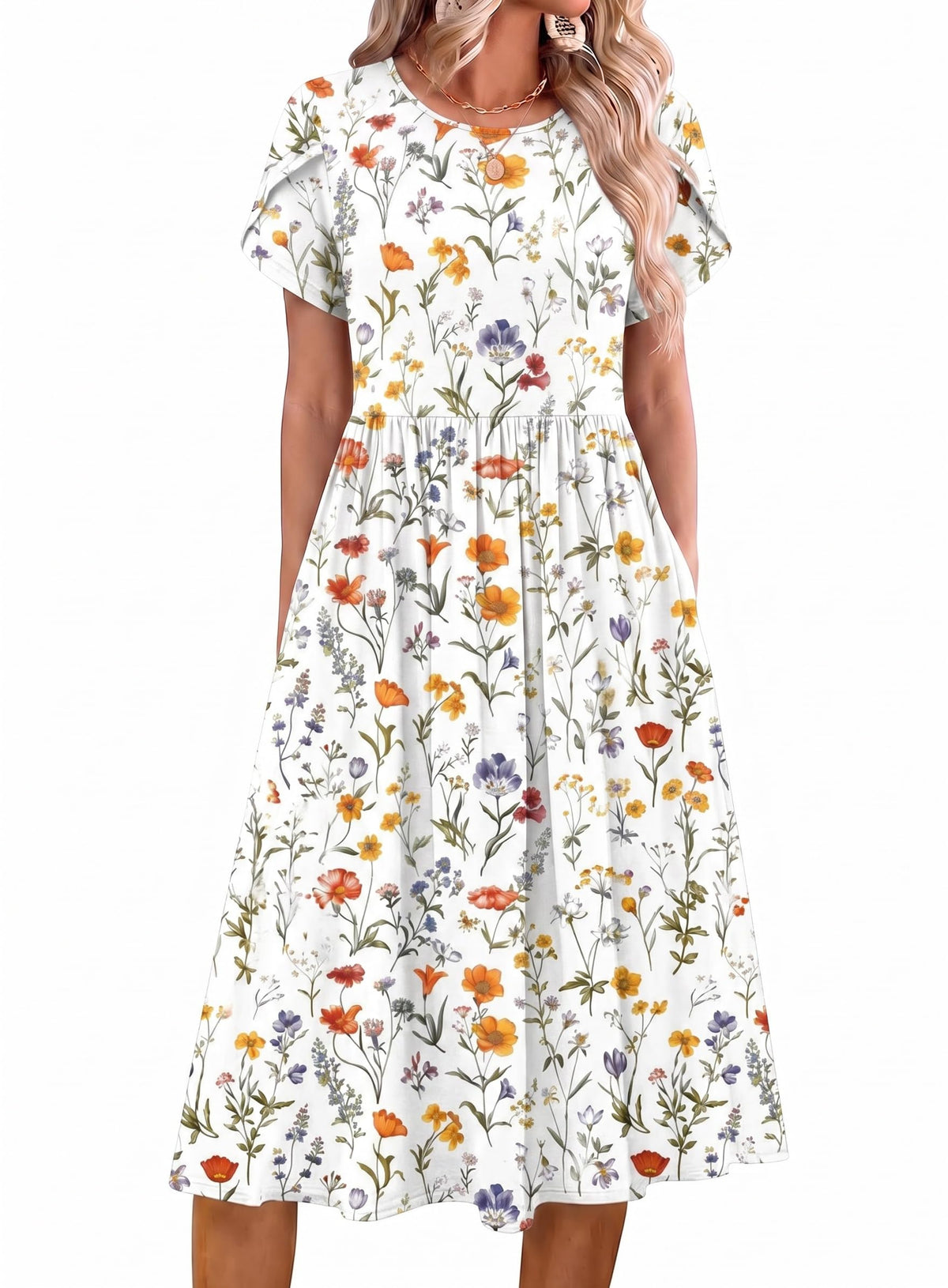 Zeagoo Womens Summer Dresses Casual Aline Midi Dress Short Sleeve Floral Tshirt Dress Flowy Beach Sundresses with Pockets