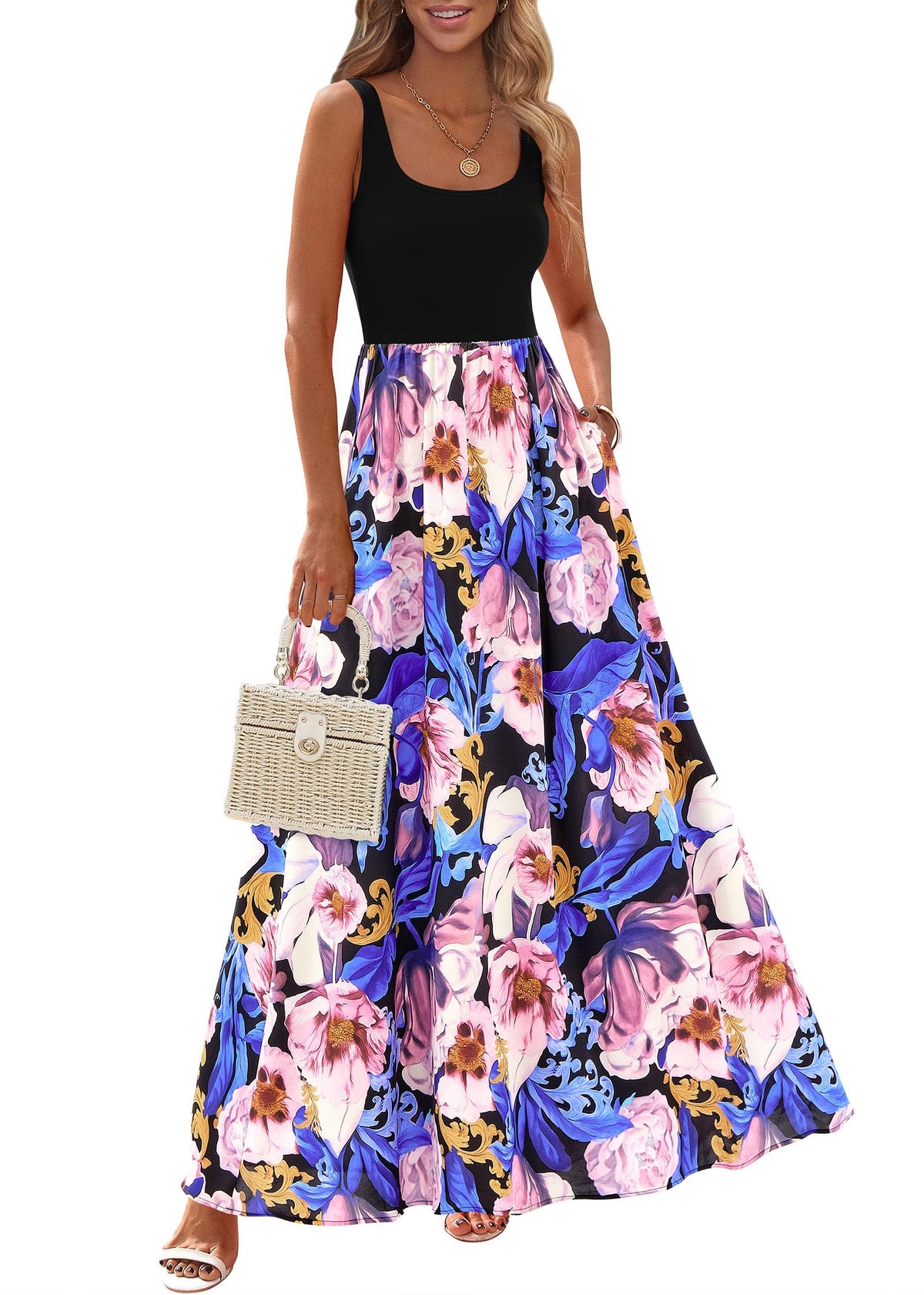 KIRUNDO Women's Summer Maxi Dress Boho Floral Long Sundress