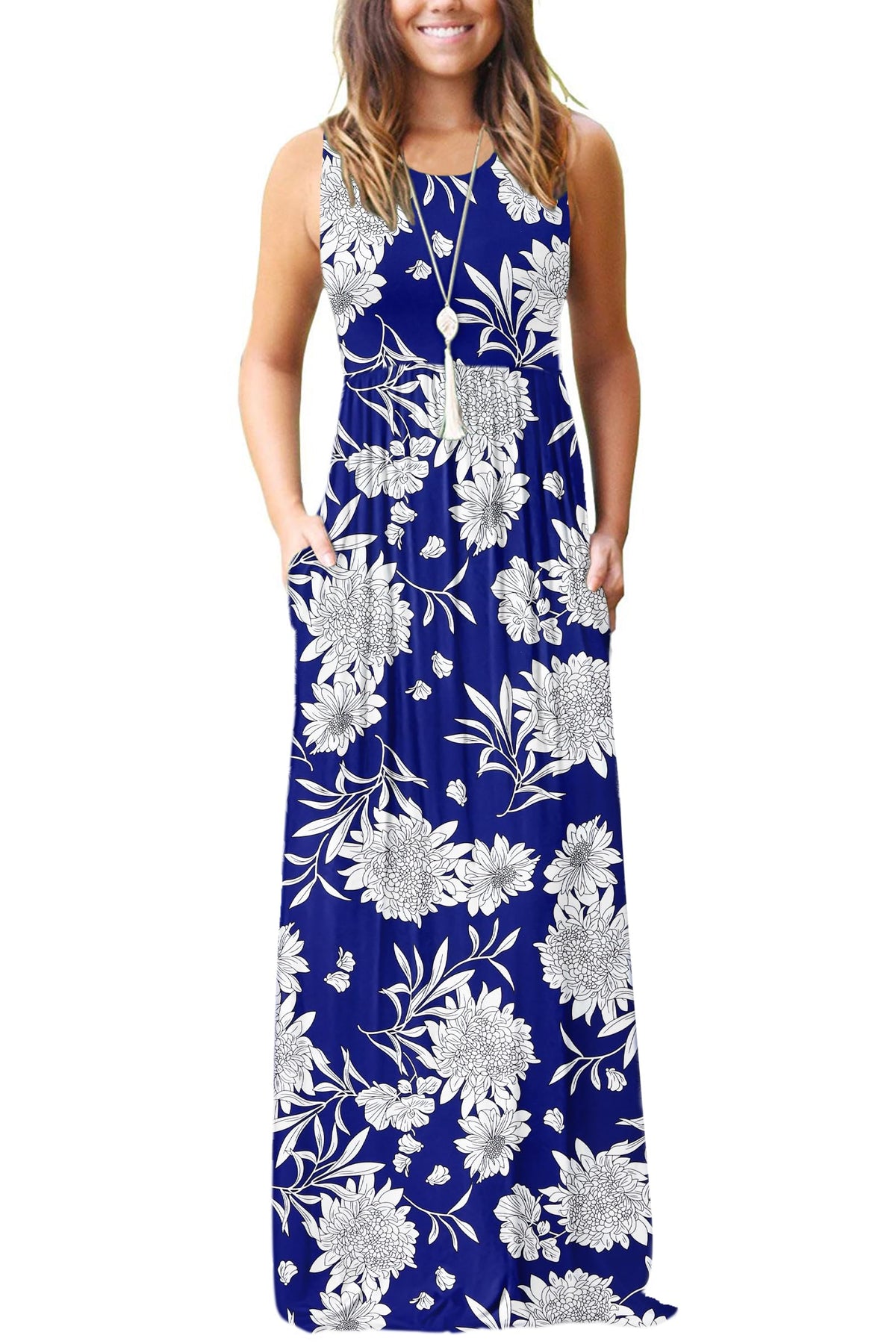 AUSELILY Women's Summer Sleeveless Loose Plain Casual Long Maxi Dresses