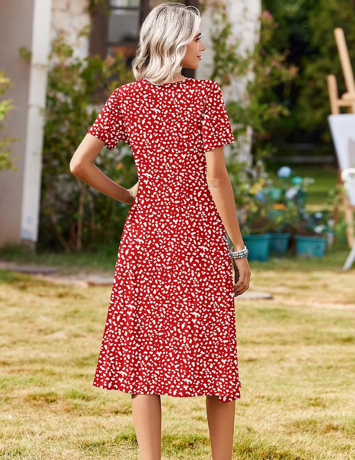 Zeagoo Summer Dresses for Women 2026 Casual Short Sleeve Aline Midi Dress with Pocket Flowy Pleated Tshirt Beach Sundress
