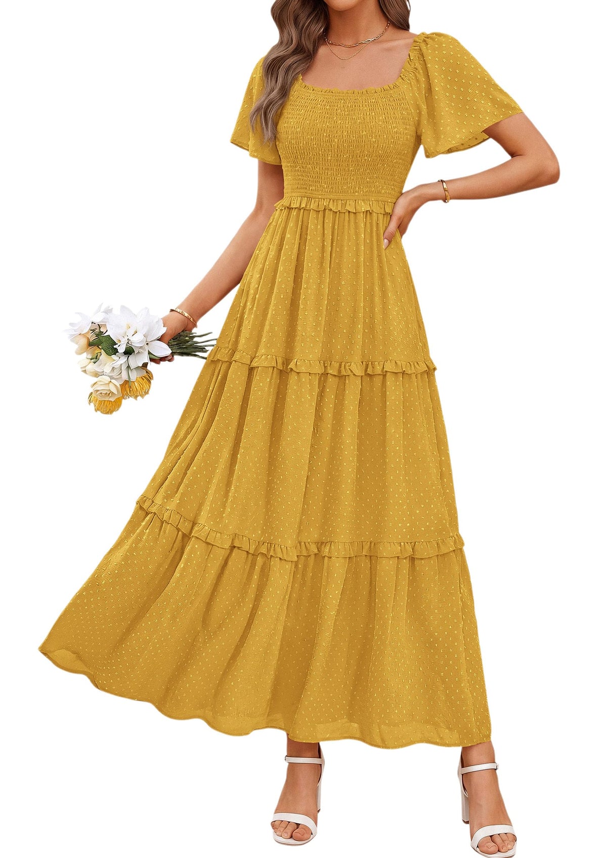 PRETTYGARDEN Womens Summer Dresses Boho Maxi Swiss Dot Dress