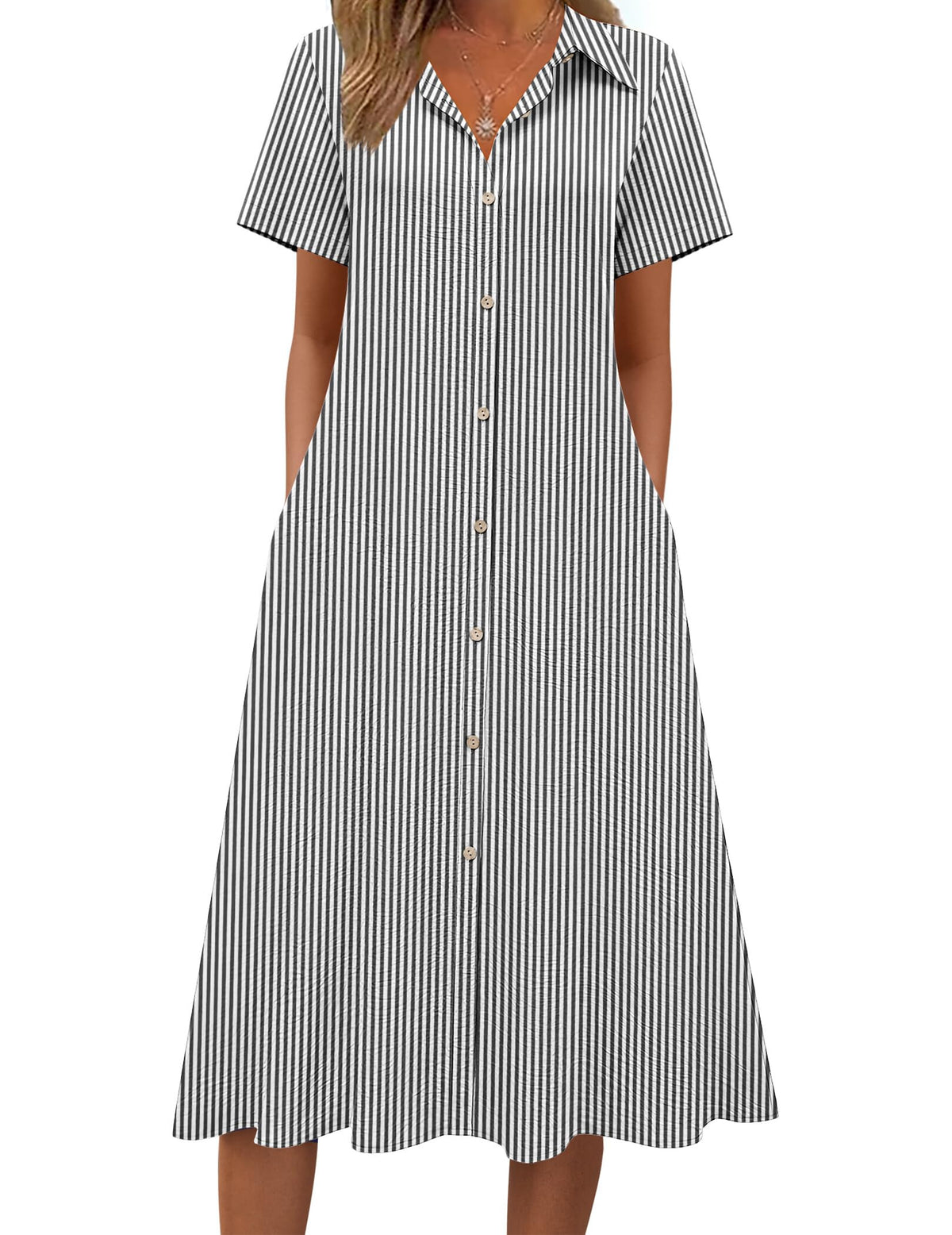 Zeagoo Summer Dresses for Women 2026 Button Down Shirt Dresses Aline Long Sundress Short Sleeve Beach Travel Cover Up