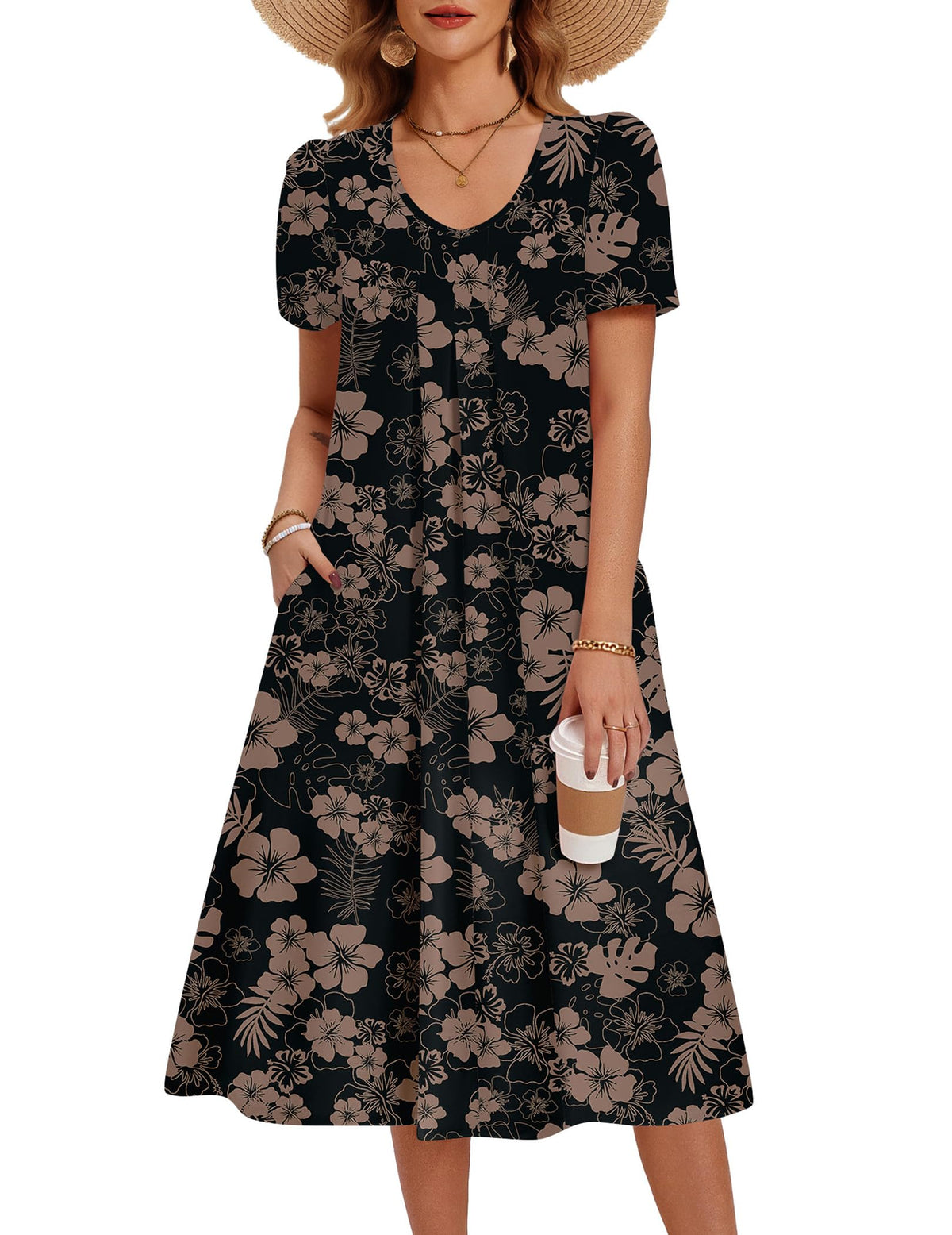 Zeagoo Summer Casual Dress for Womens Floral Midi Sundress with Pockets