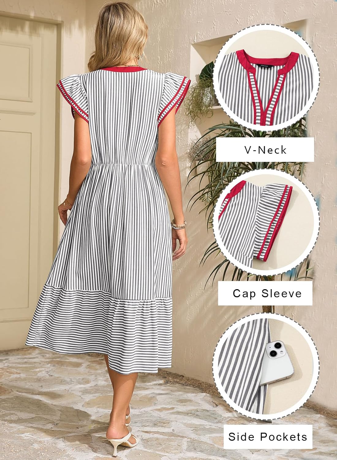 Dokotoo Womens Dresses 2026 V-Neck Cap Sleeve Empire Waist Dress