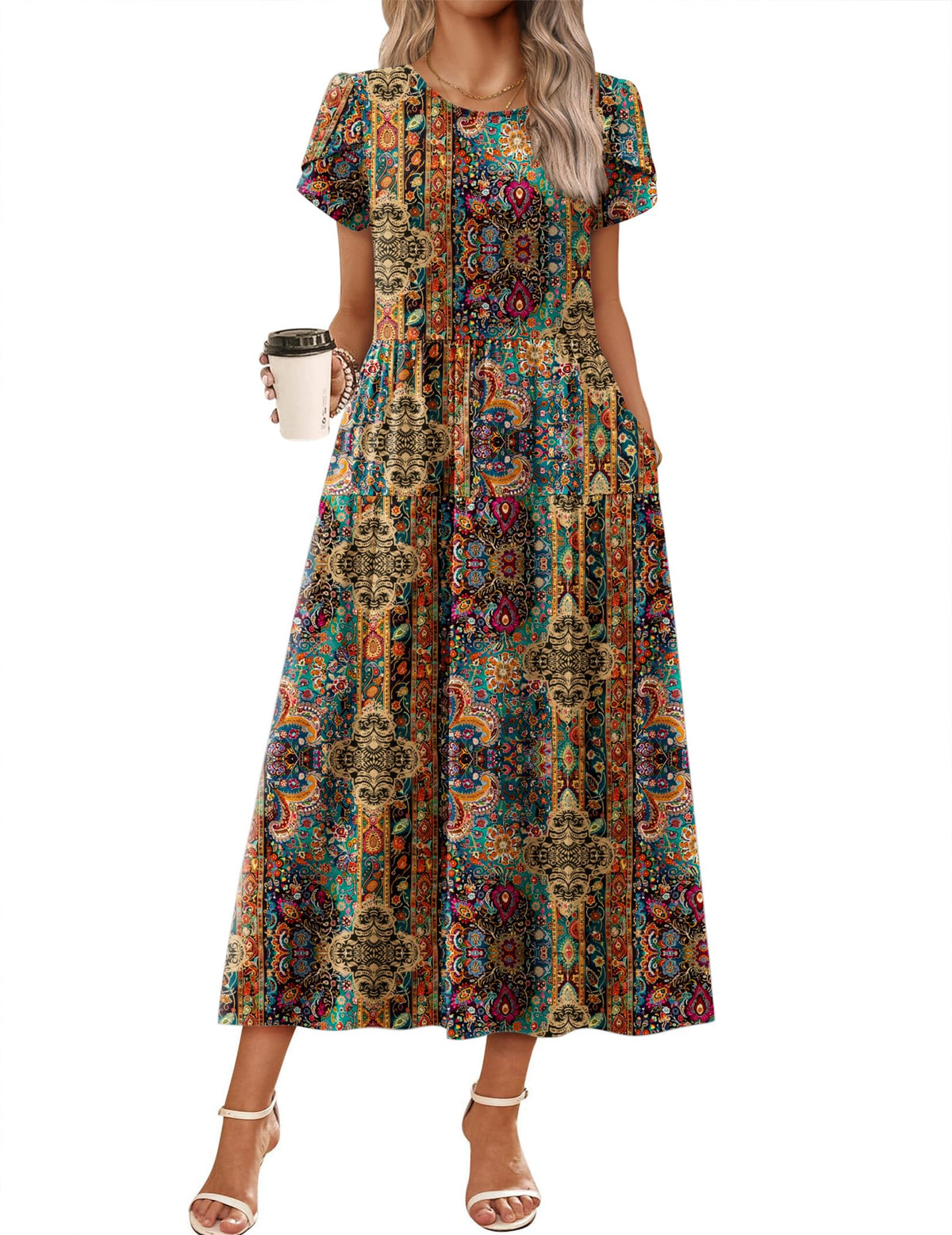 Zeagoo Summer Dresses for Women 2026 Maxi Bohemian Short Sleeve Long Dress
