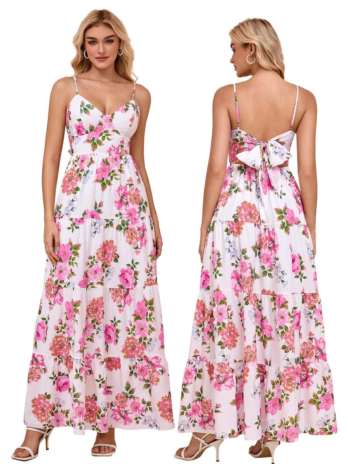 HTZMO Women Summer Floral Maxi Sundress Boho Beach Long Dress