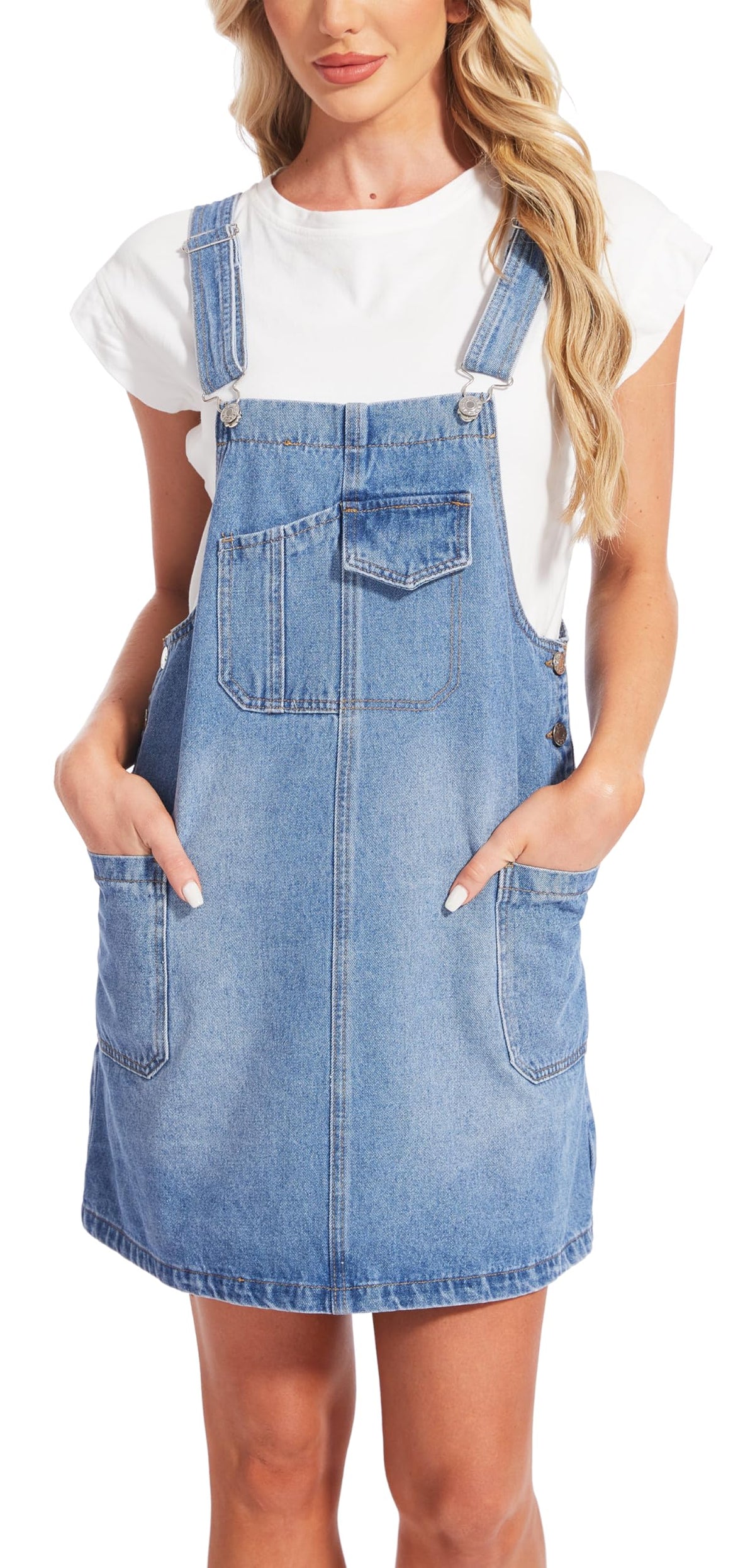 MISS MOLY Women's Denim Overall Dress Casual Loose Adjustable Straps Bib Overalls Jean Dress with Pockets