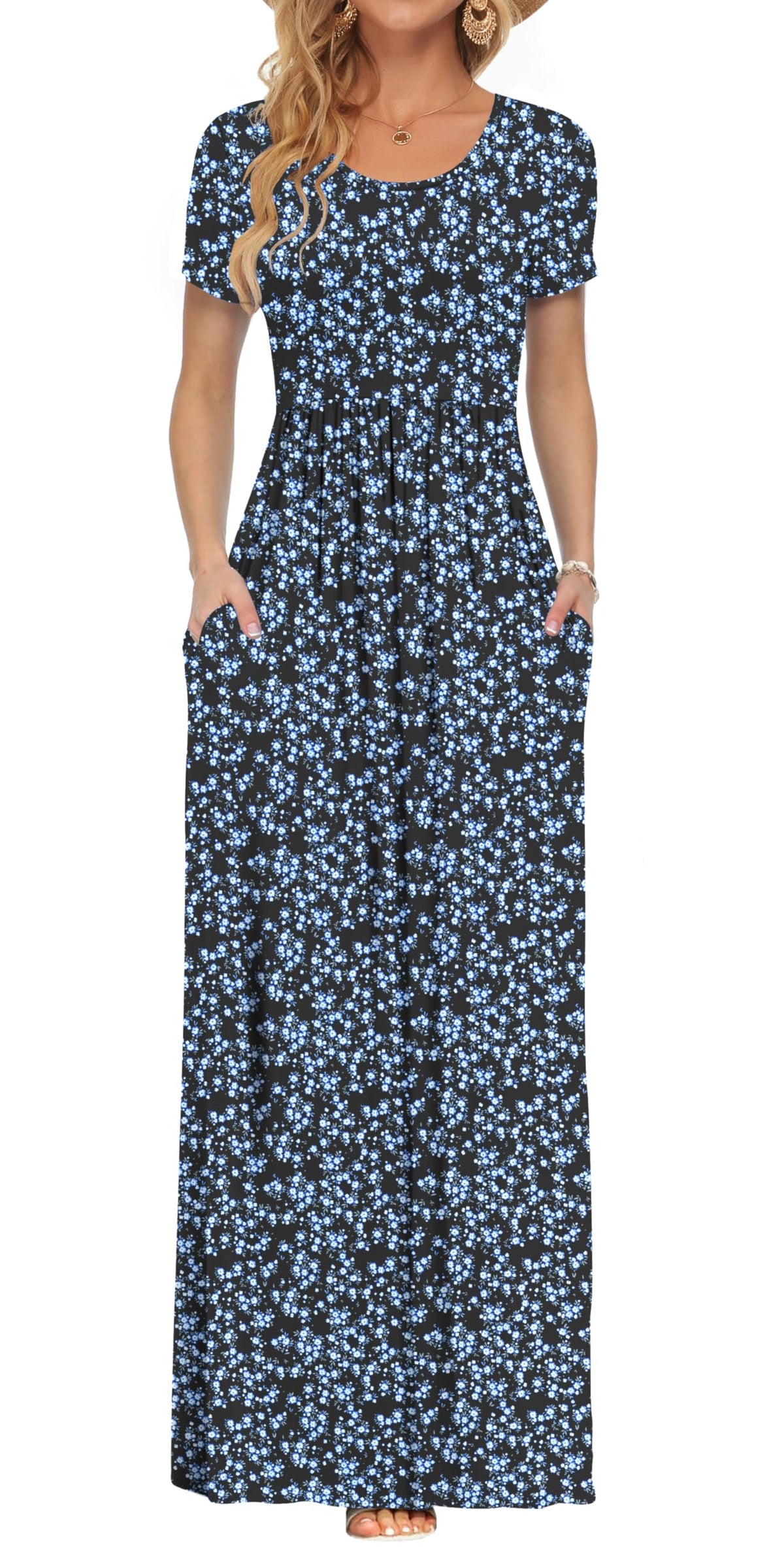 AUSELILY Women's Summer Short Sleeve Loose Plain Casual Long Maxi Dresses