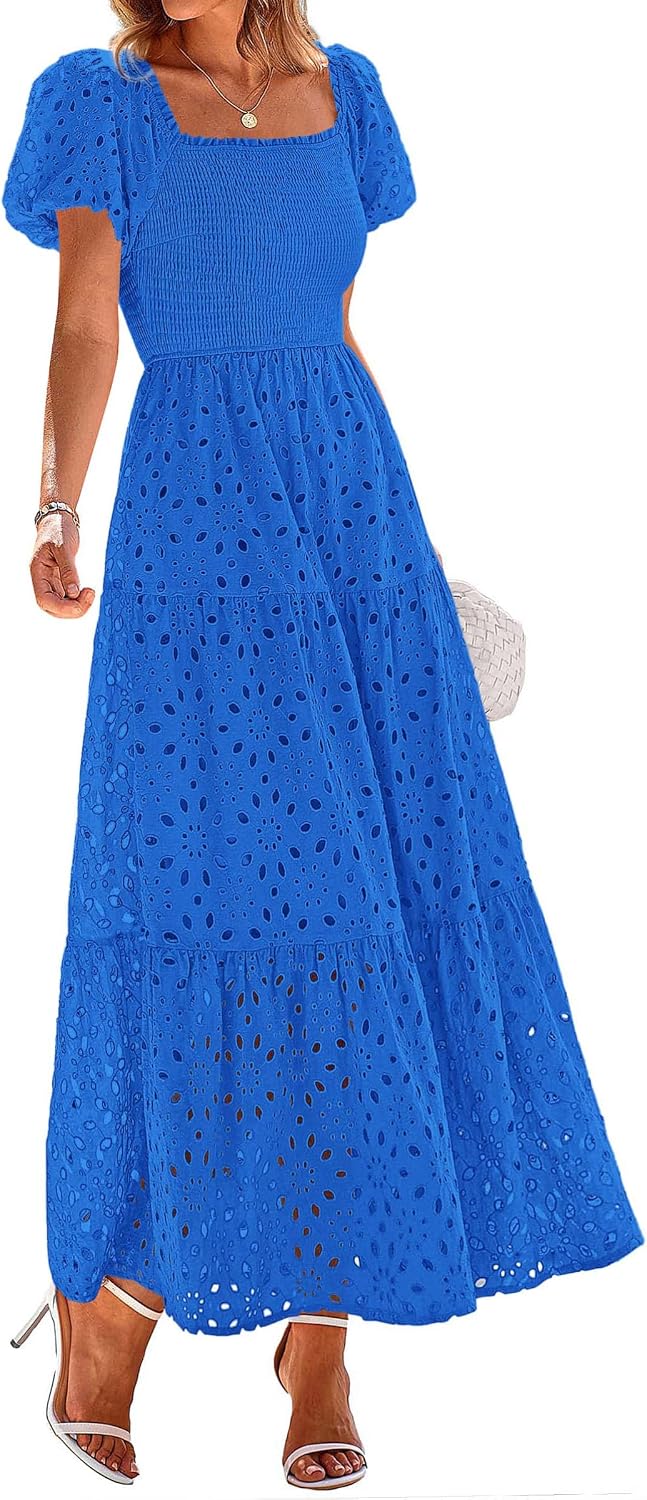PRETTYGARDEN Womens Summer Eyelet Maxi Wedding Guest Dress
