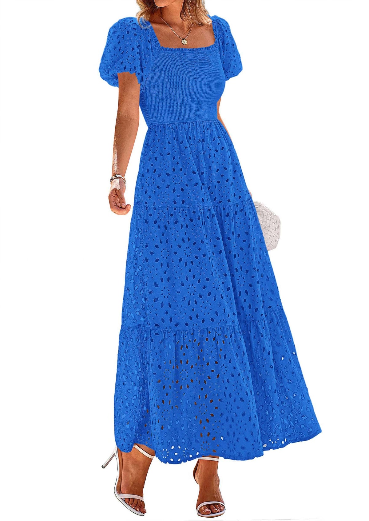 PRETTYGARDEN Womens Summer Eyelet Maxi Wedding Guest Dress