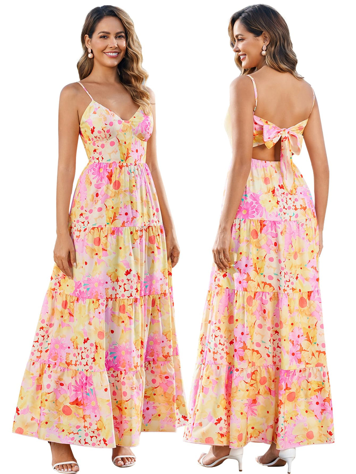 HTZMO Women Summer Floral Maxi Sundress Boho Beach Long Dress