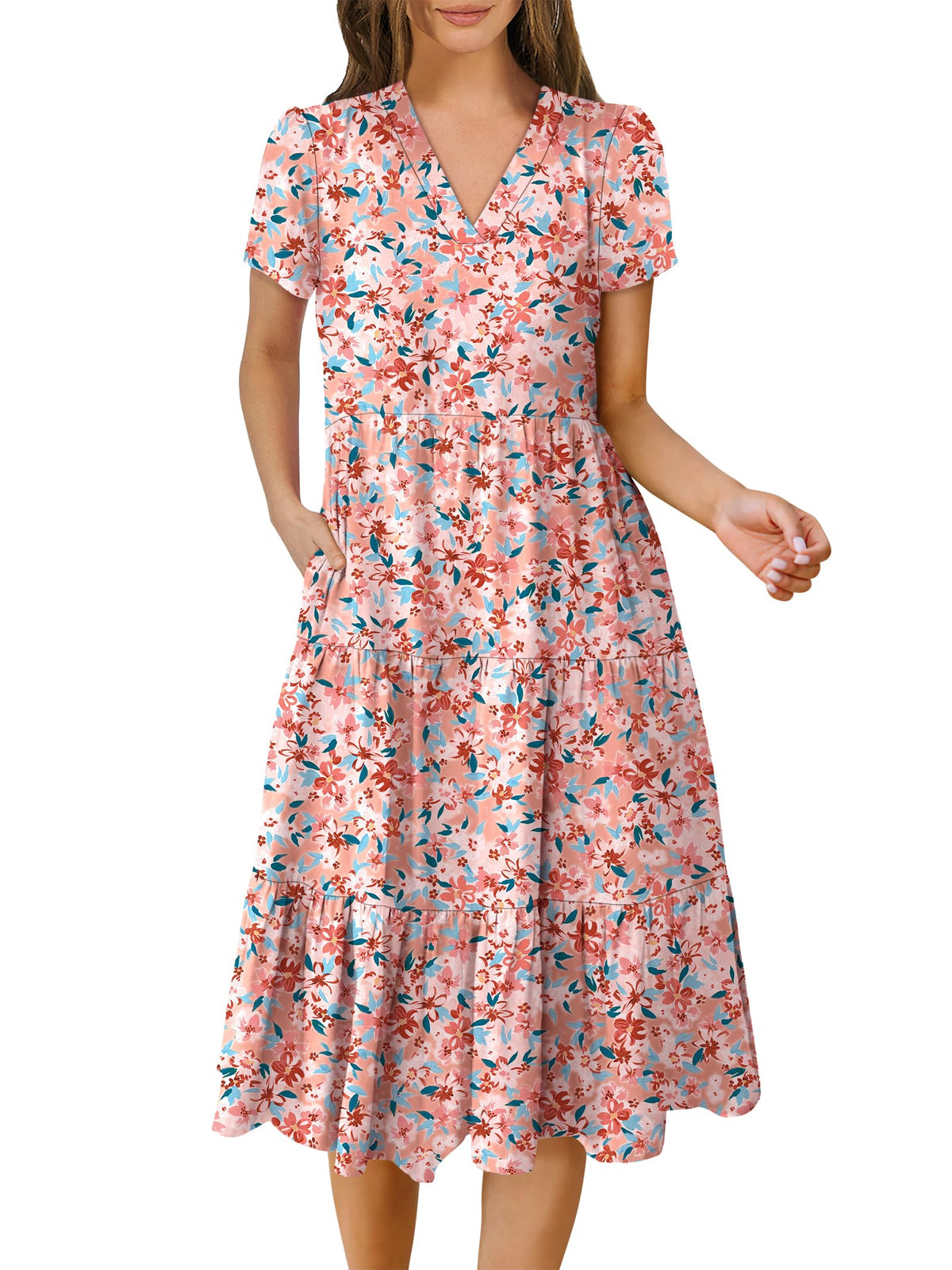 ANRABESS Womens Summer Casual Dresses Short Sleeve Boho Midi Dress