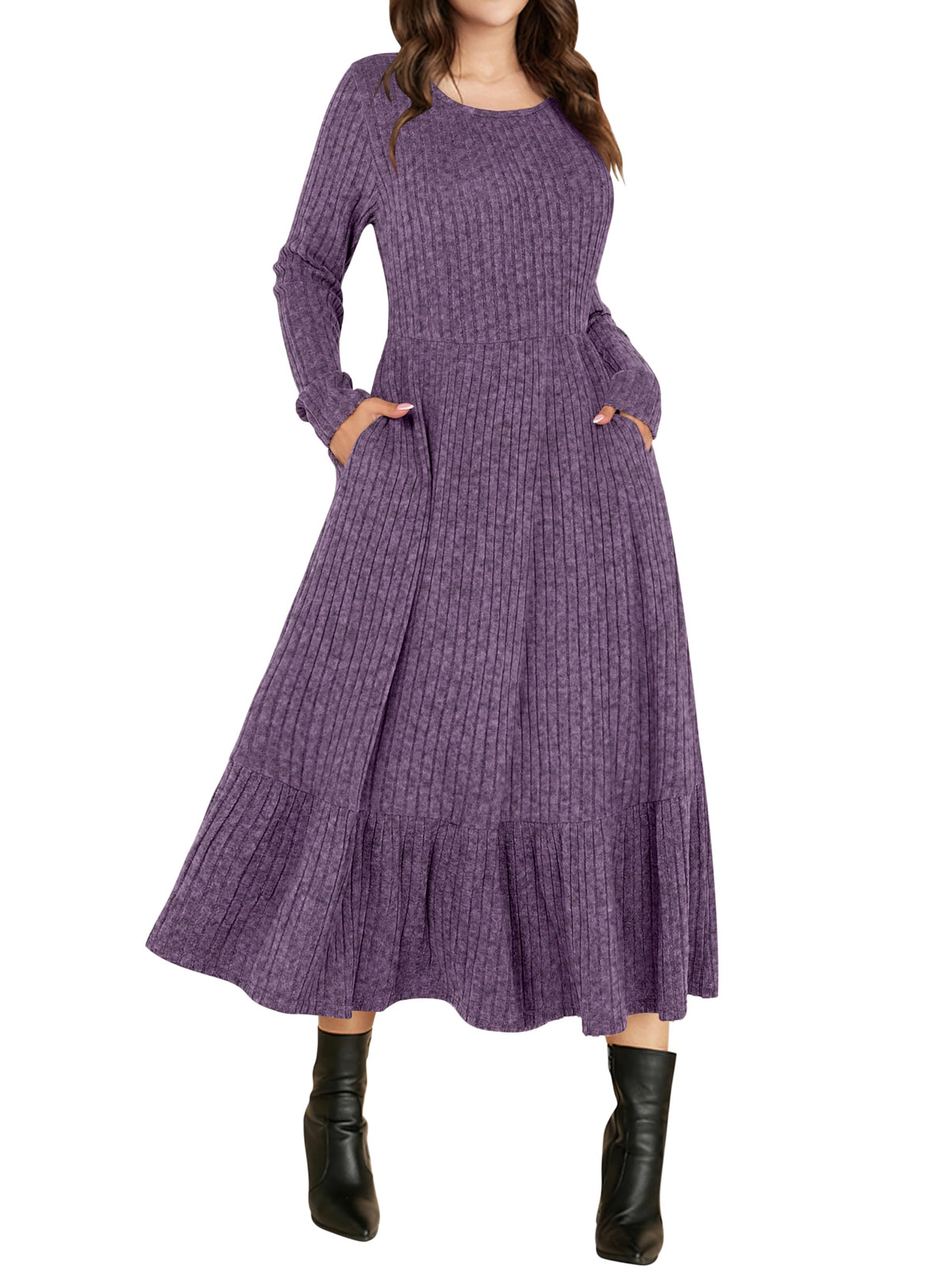 ANRABESS Womens Fall Long Sleeve Midi Dress