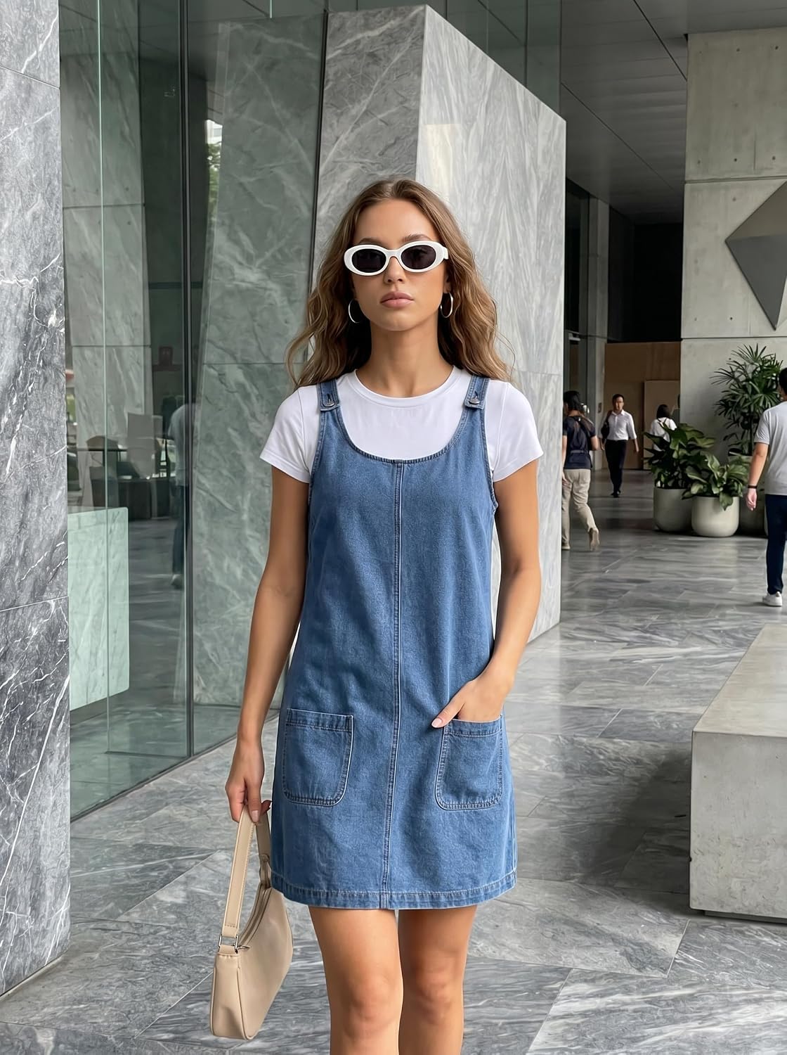 Dokotoo Womens Denim Dress Casual Sleeveless Babydoll Jean Overall Dress
