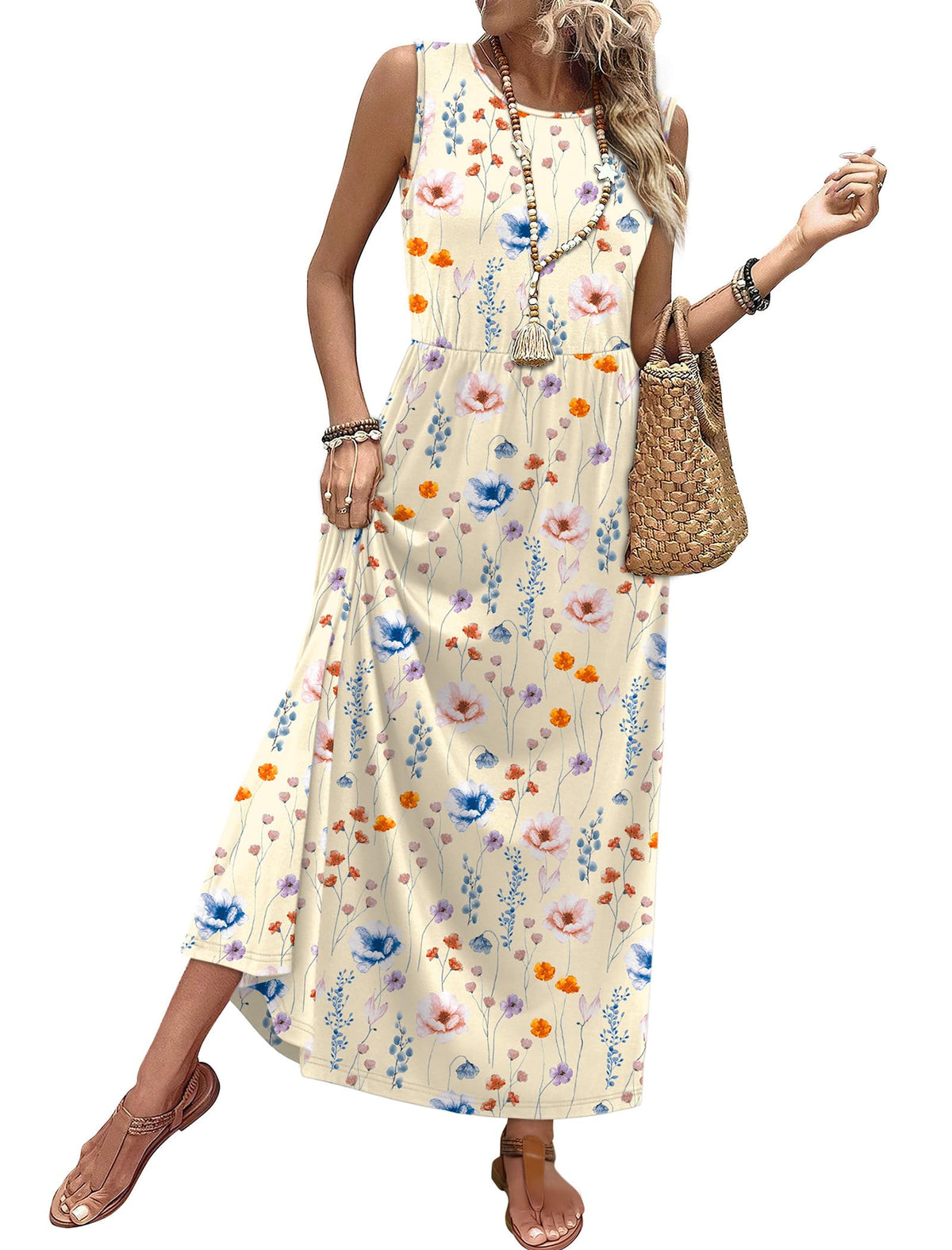 WIHOLL Summer Dresses for Women 2026 Maxi Dresses Long Flowy A Line Sleeveless Sundresses with Pockets
