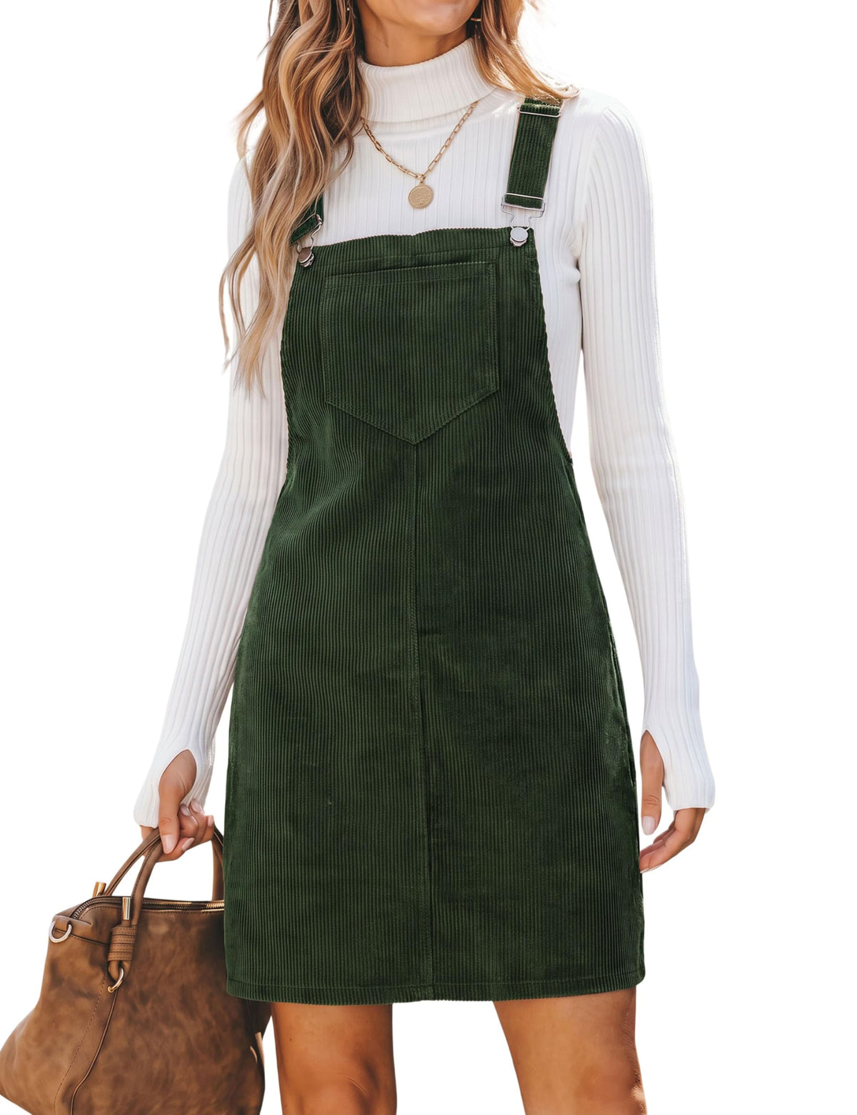 Hooever Women's Corduroy Overall Bib Dress Pinafore Suspender Skirt Jumper