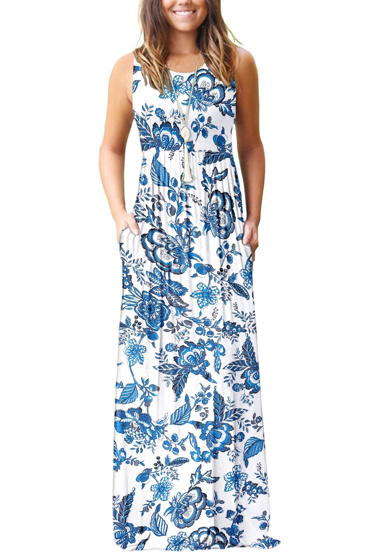 AUSELILY Women's Summer Sleeveless Loose Plain Casual Long Maxi Dresses