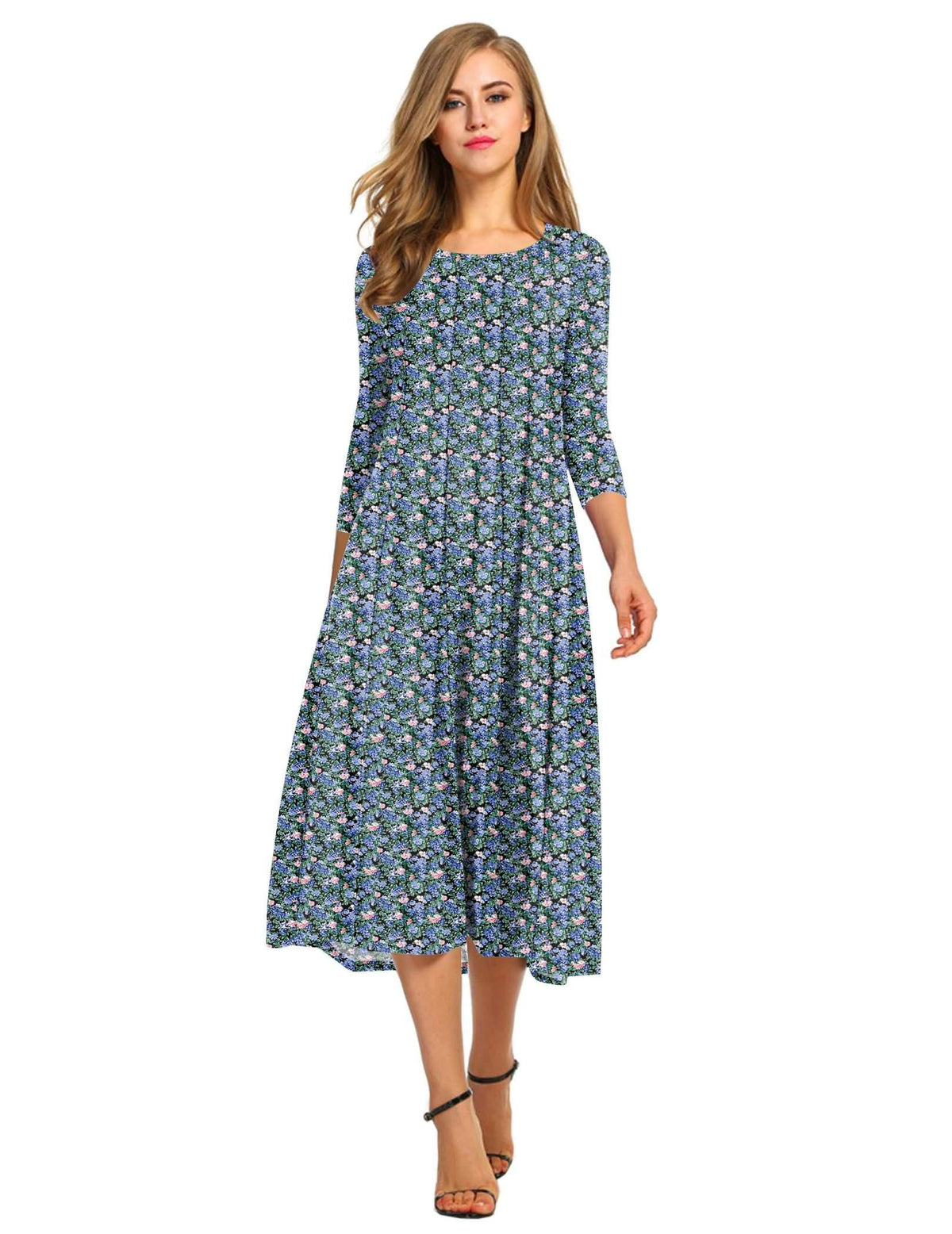 HOTOUCH Women's 3/4 Sleeve A-line and Flare Midi Long Dress