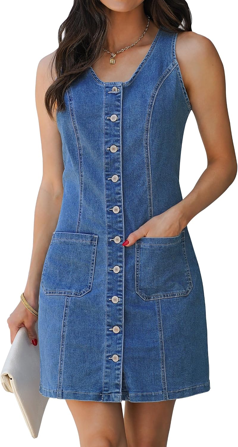 luvamia Summer Dresses for Women Denim Dress Sleeveless Western Jean Dress