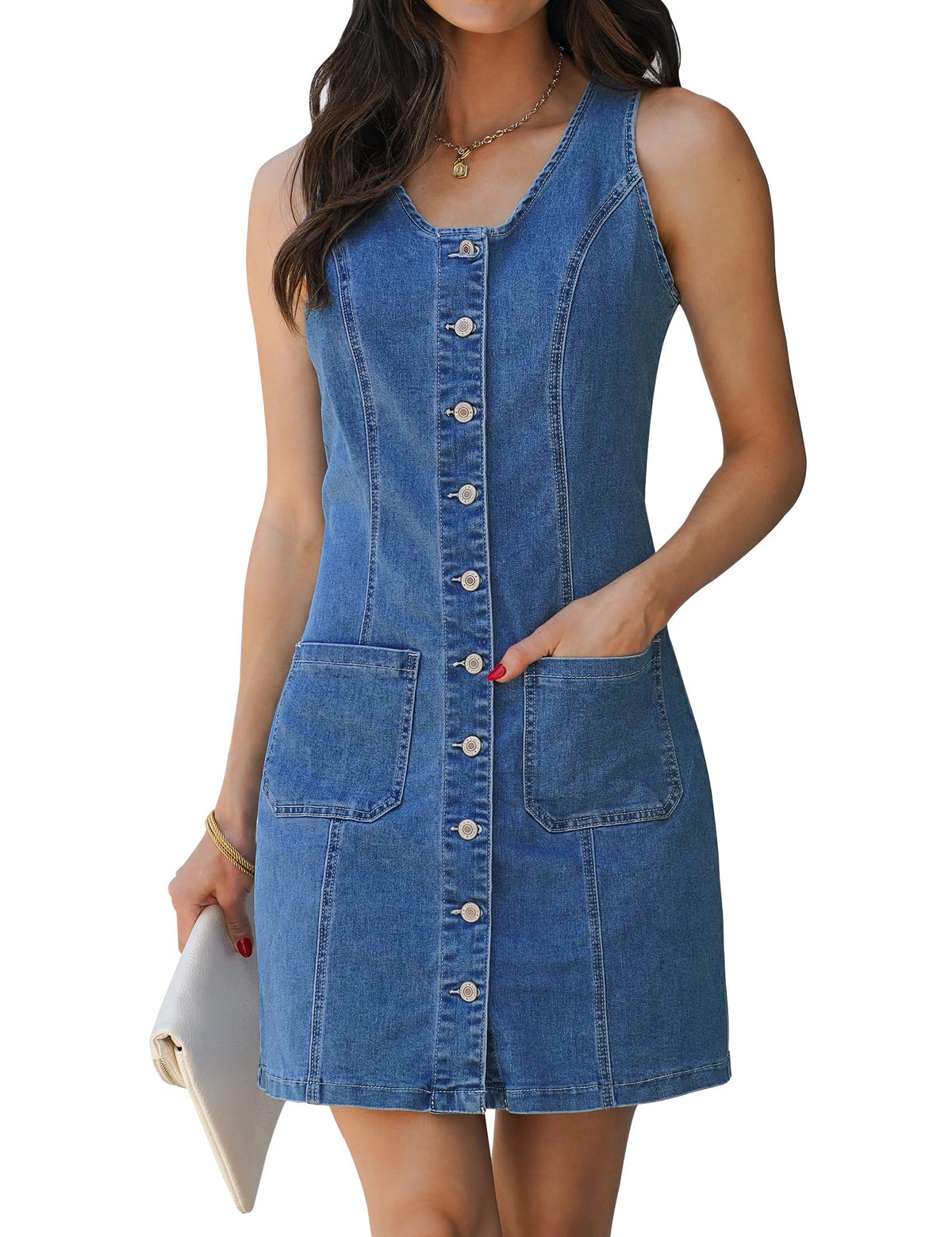 luvamia Summer Dresses for Women Denim Dress Sleeveless Western Jean Dress