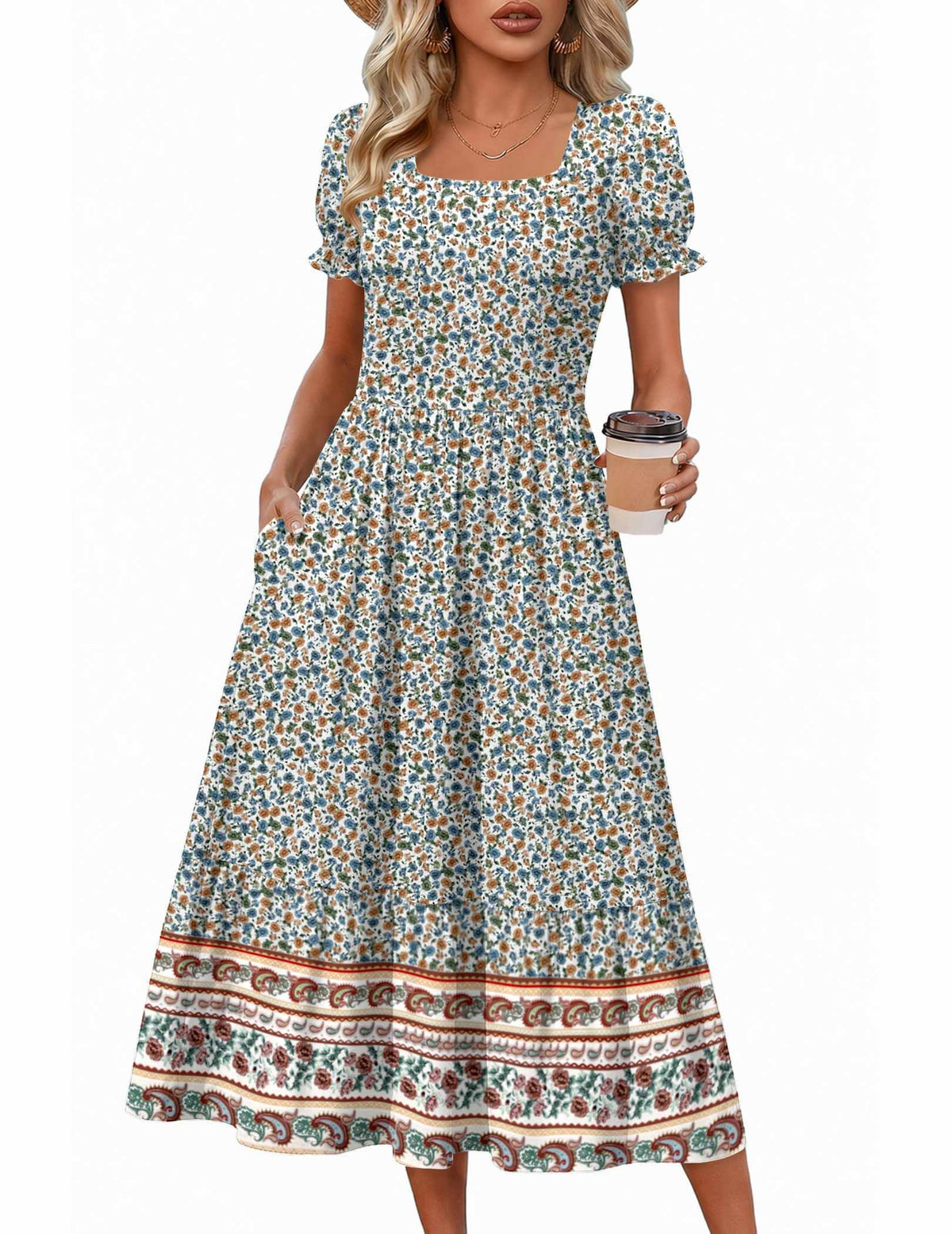 Zeagoo Summer Dresses for Women Flowy Casual Midi Dress Short Sleeve Tiered Dress Beach Vacation Sundresses with Pockets