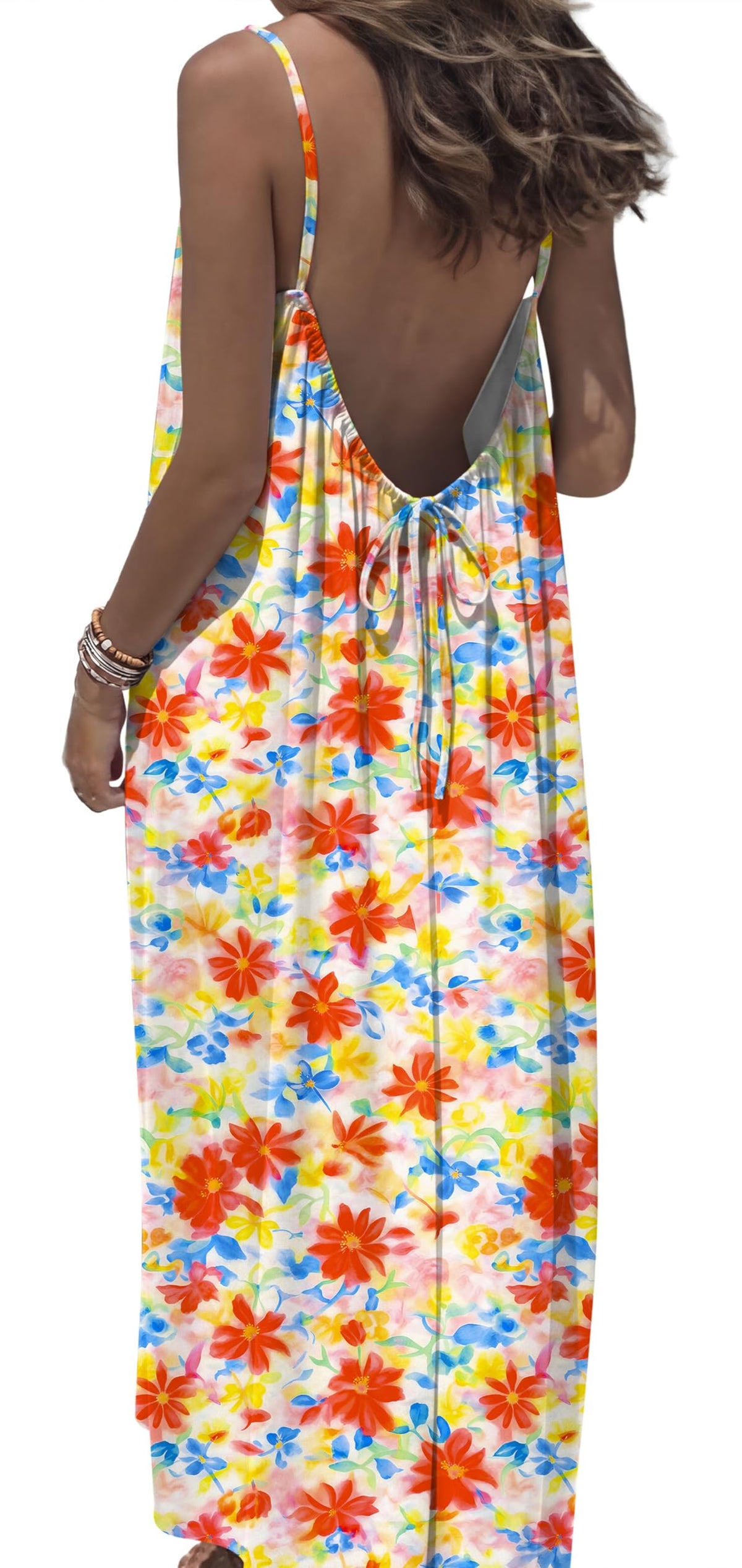 OFEEFAN Summer Dresses for Women 2026 Backless Cami Maxi Sundresses Spaghetti Strap Beach Vacation Clothes Swimsuit Coverup